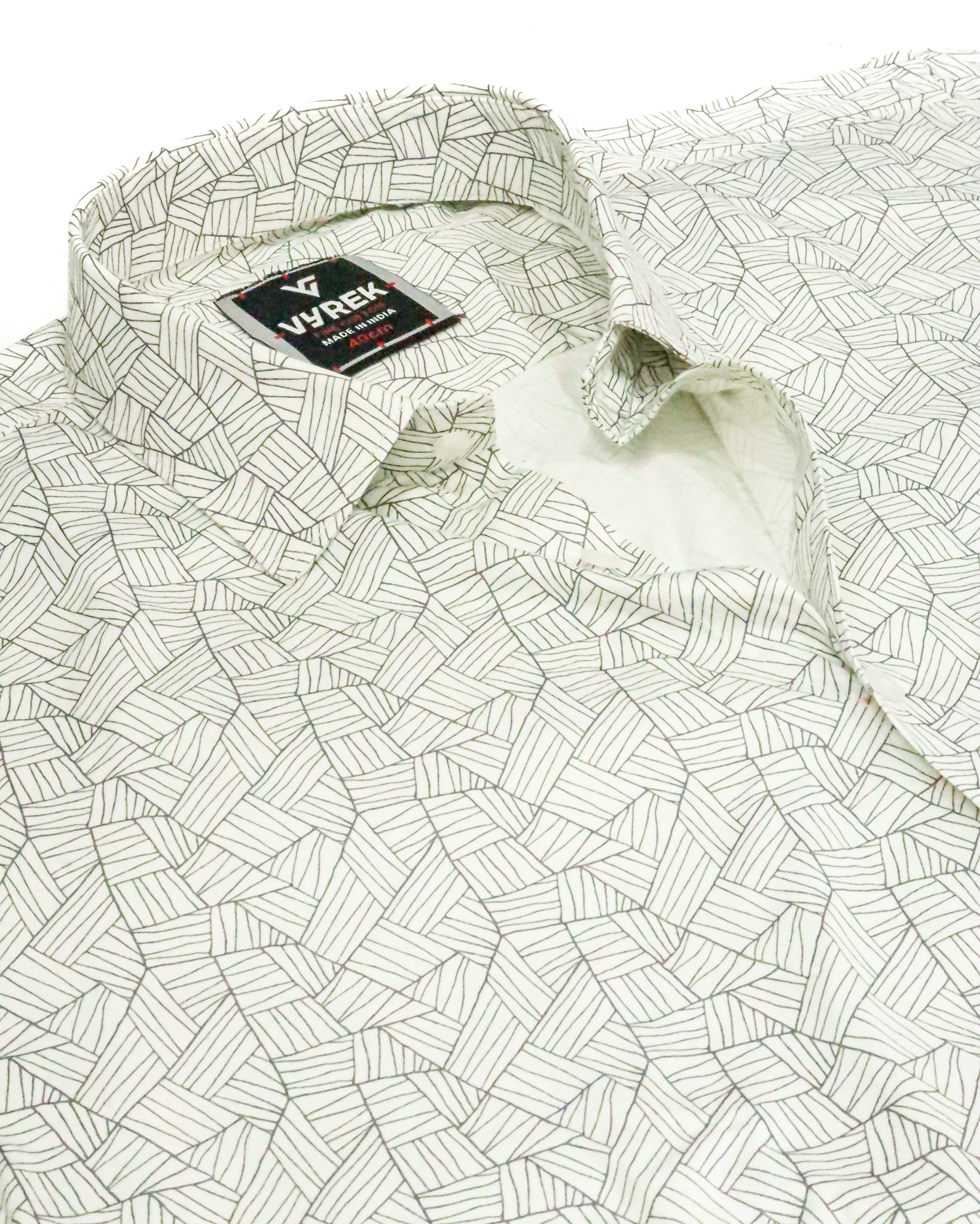 Men's Slim Fit Off White Abstract Line Print Cotton Shirt