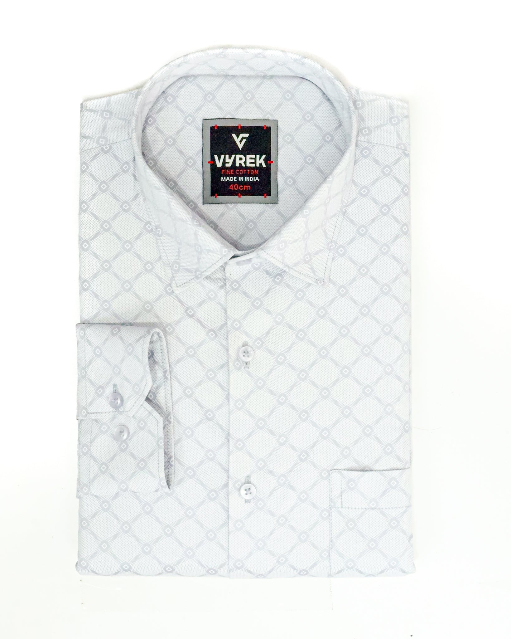 Men’s Slim Fit Light Grey Diamond Textured Cotton Shirt