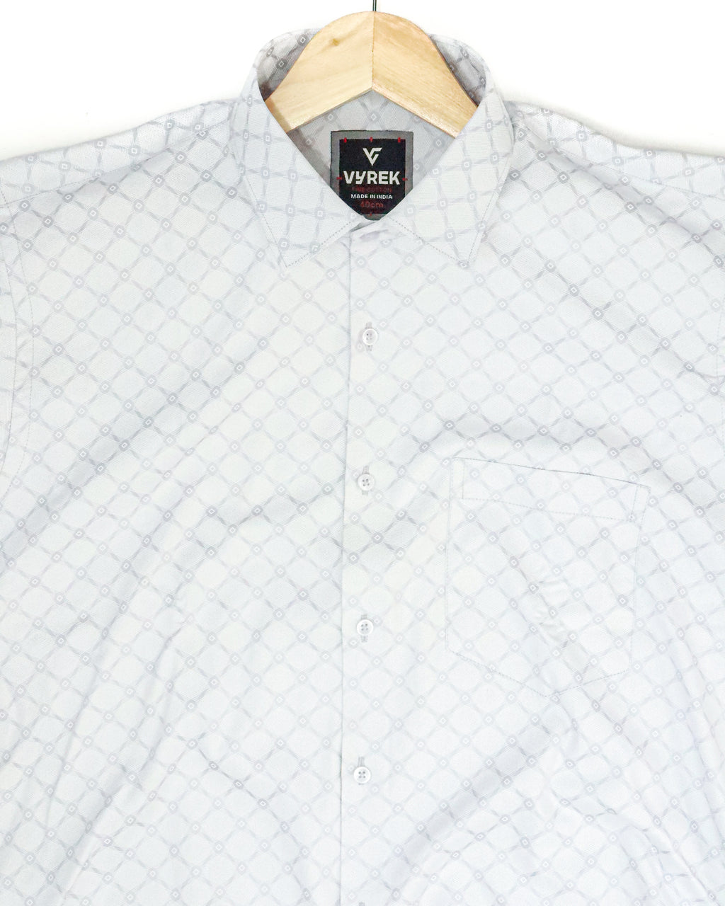 Men’s Slim Fit Light Grey Diamond Textured Cotton Shirt