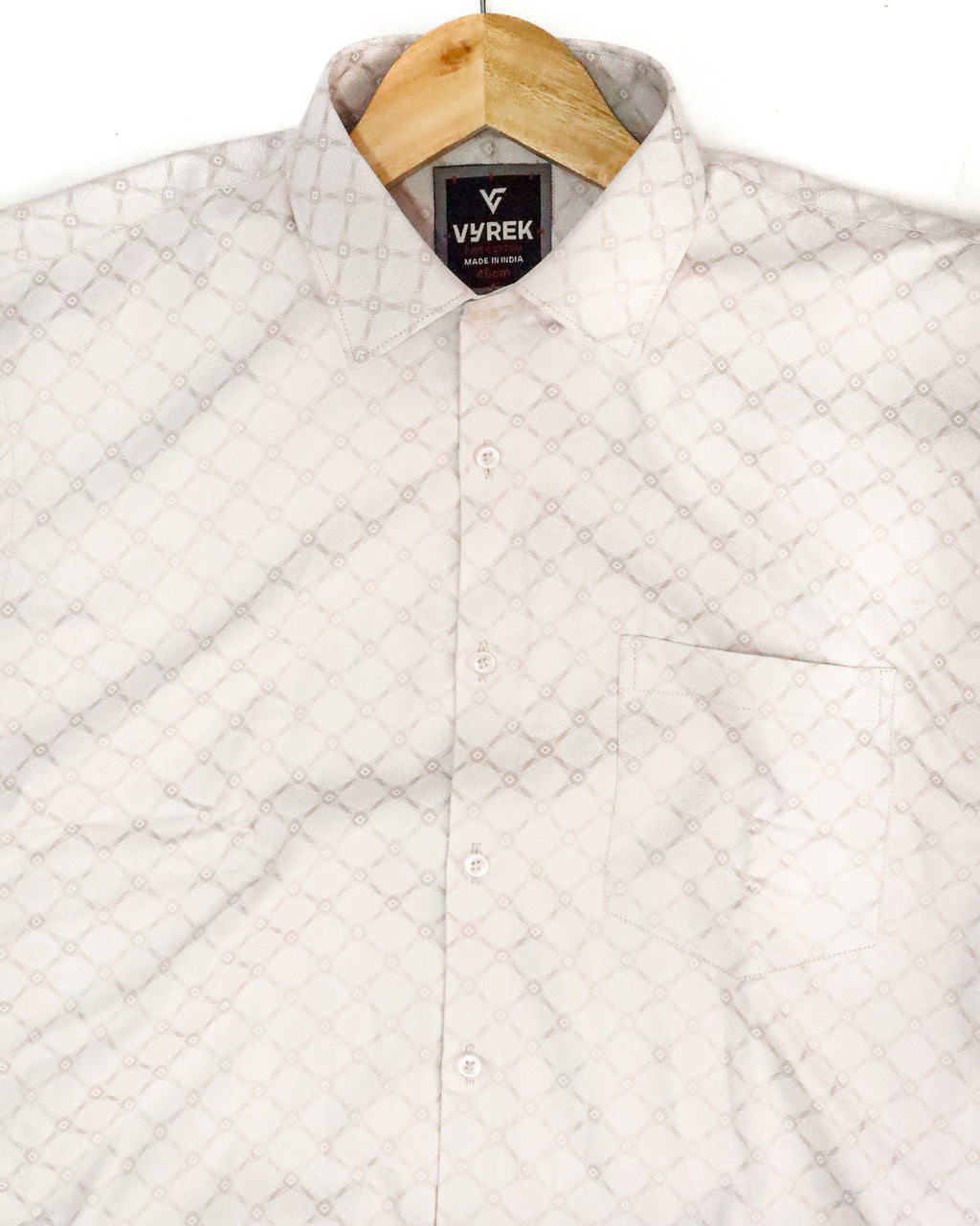 Men’s Slim Fit Off-White Textured Geometric Jacquard Shirt