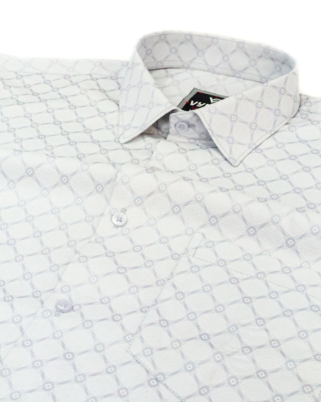 Men’s Slim Fit Light Grey Diamond Textured Cotton Shirt