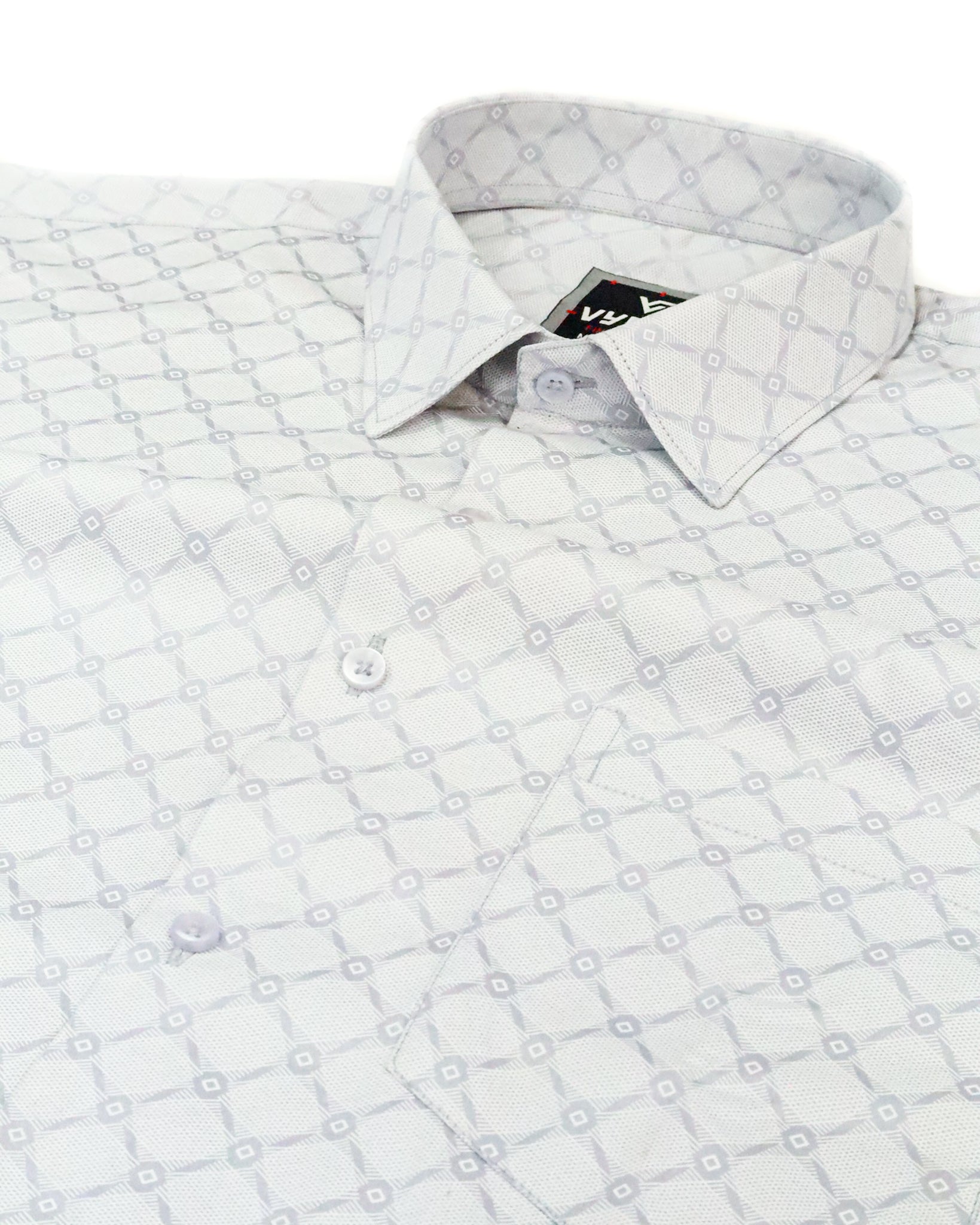 Men’s Slim Fit Light Grey Diamond Textured Cotton Shirt