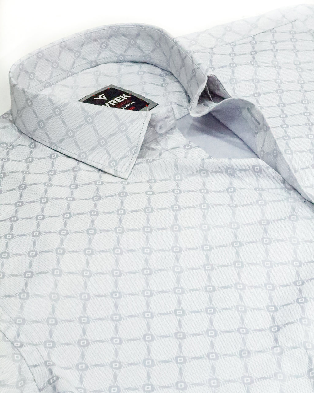 Men’s Slim Fit Light Grey Diamond Textured Cotton Shirt