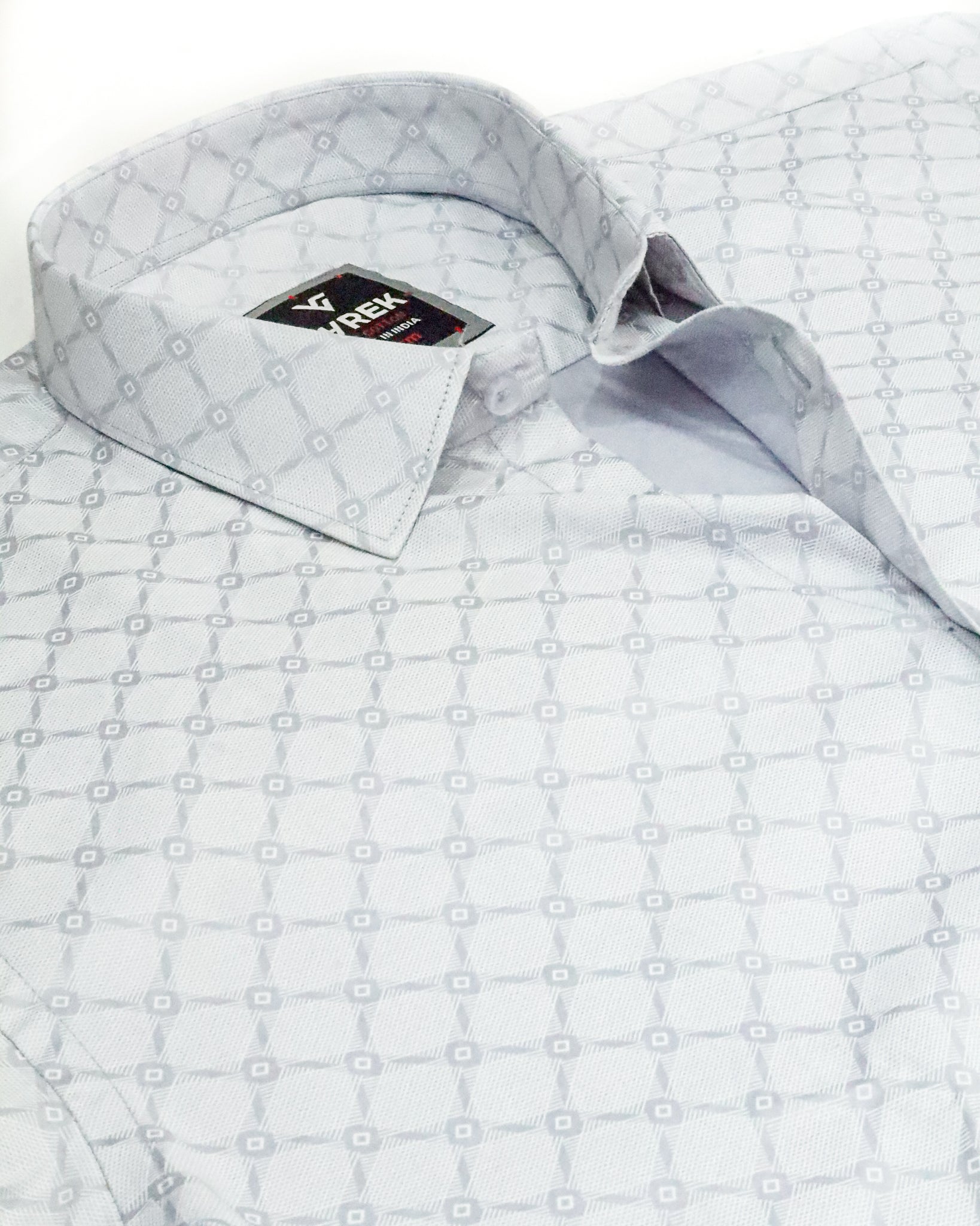 Men’s Slim Fit Light Grey Diamond Textured Cotton Shirt