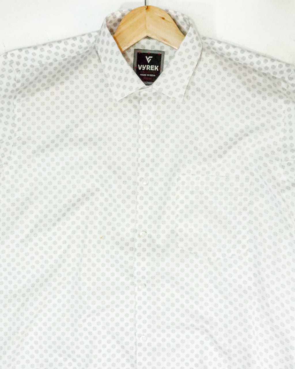 Men's Slim Fit White Geometric Pattern Cotton Shirt