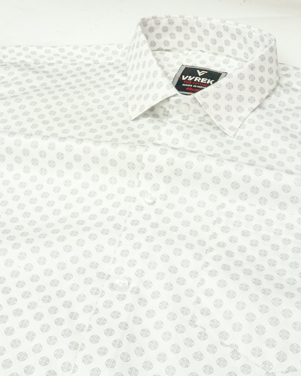 Men's Slim Fit White Geometric Pattern Cotton Shirt