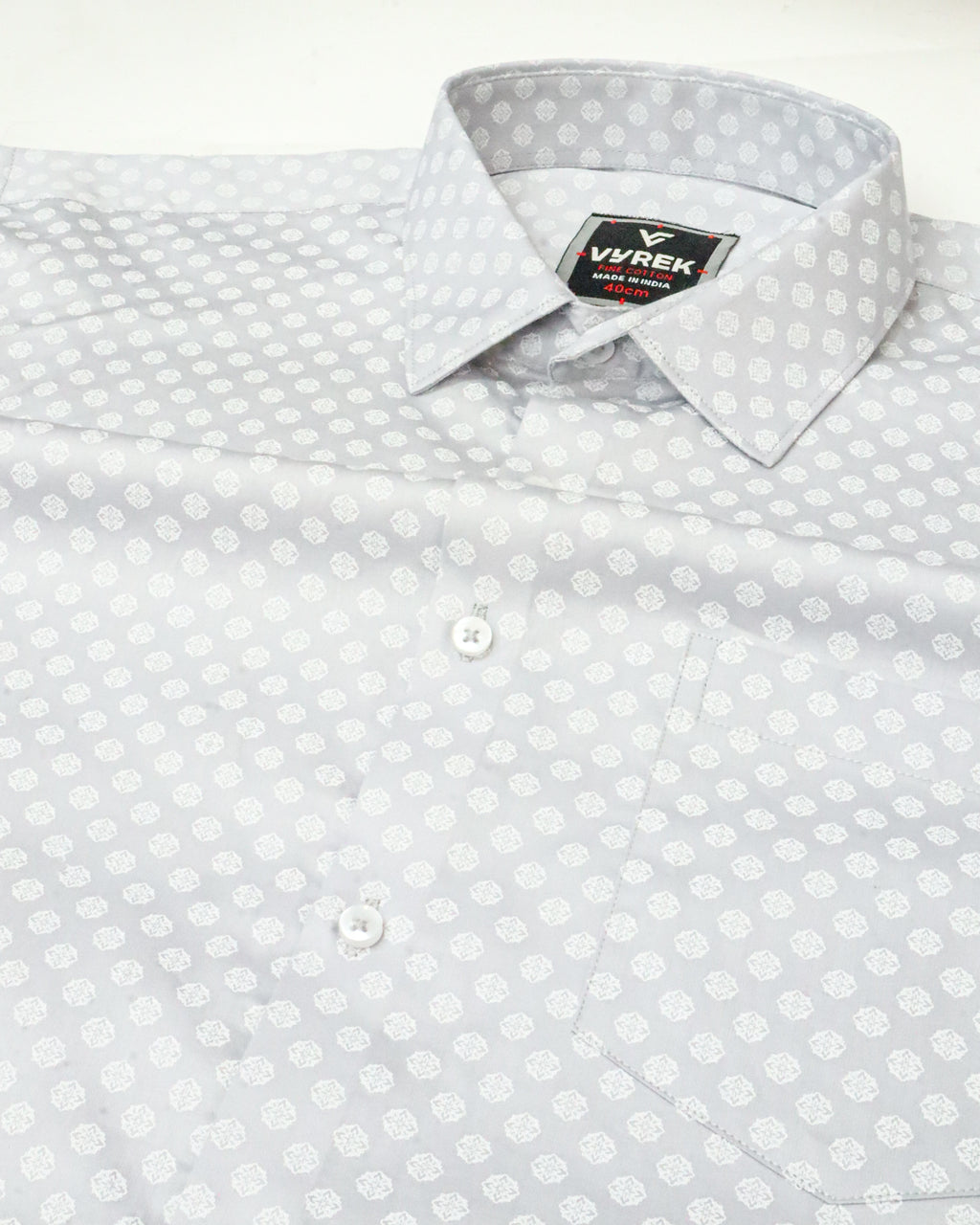 Men's Slim Fit Light Grey Textured Print Cotton Shirt