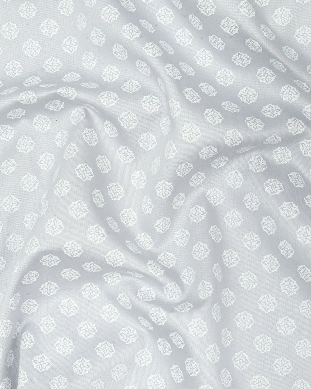 Men's Slim Fit Light Grey Textured Print Cotton Shirt