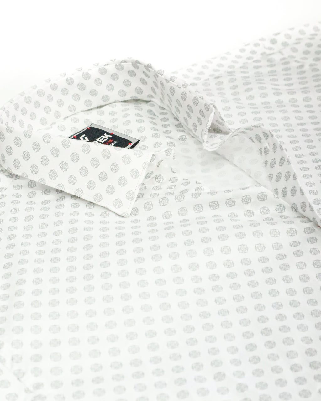 Men's Slim Fit White Geometric Pattern Cotton Shirt