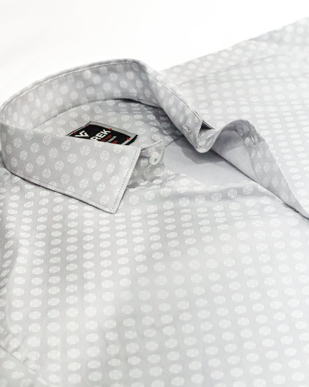 Men's Slim Fit Light Grey Textured Print Cotton Shirt