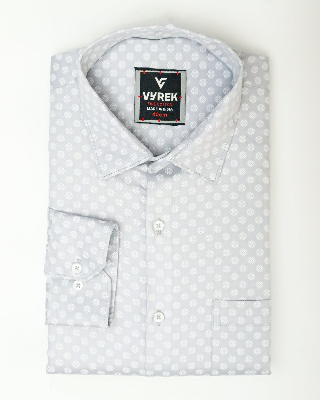 Men's Slim Fit Light Grey Textured Print Cotton Shirt