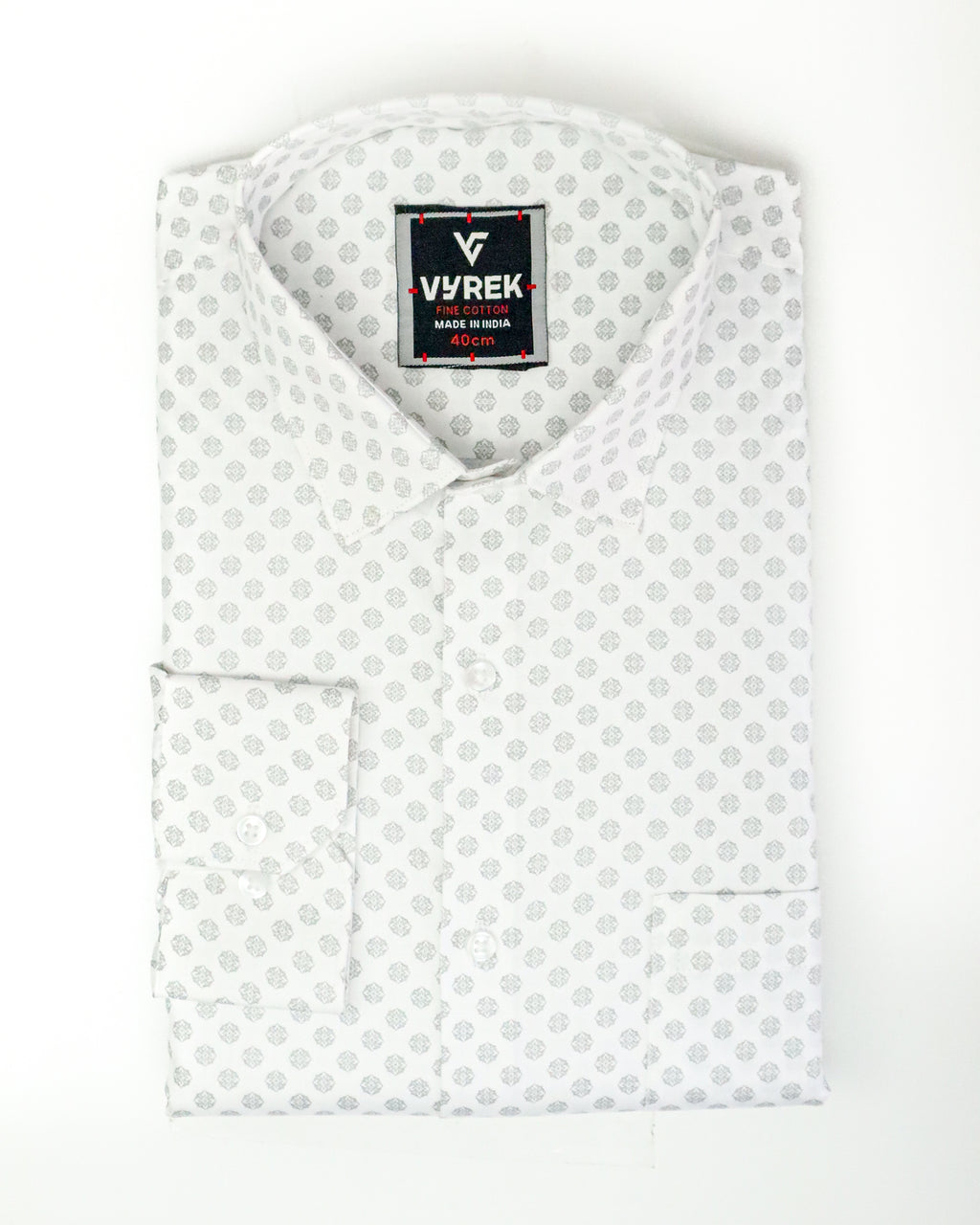 Men's Slim Fit White Geometric Pattern Cotton Shirt