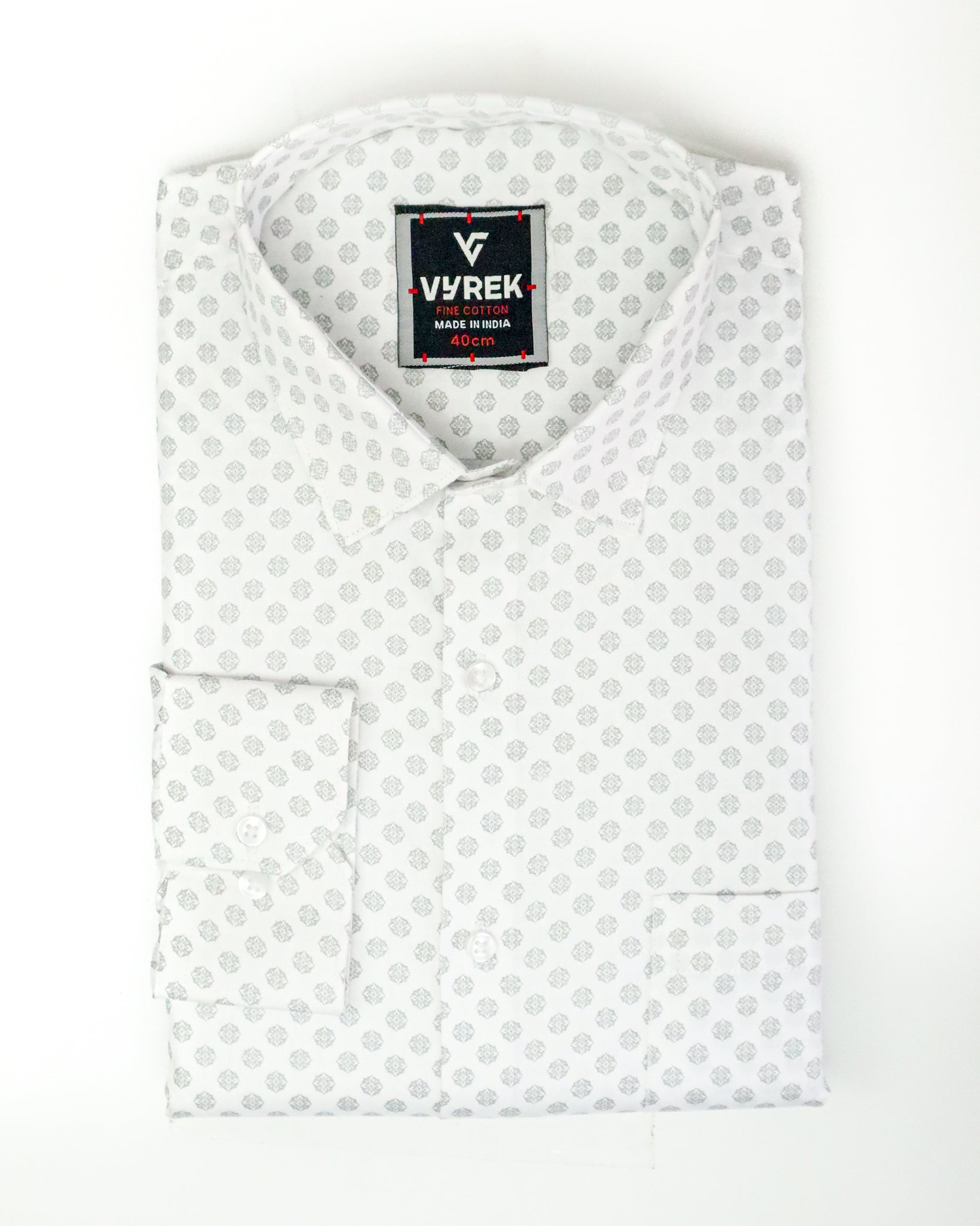 Men's Slim Fit White Geometric Pattern Cotton Shirt