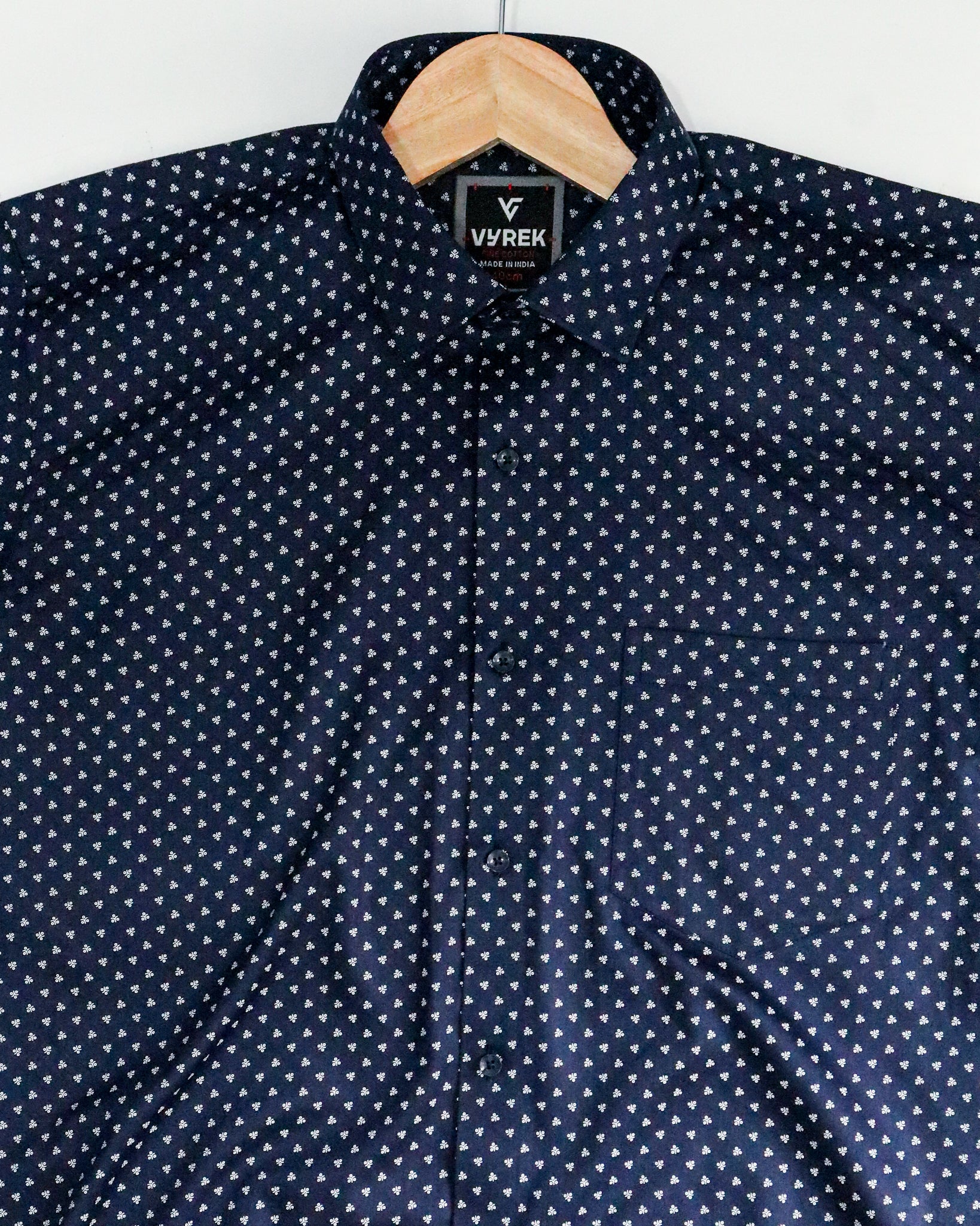 Men's Micro Print Cotton Satin Shirt | Navy Blue