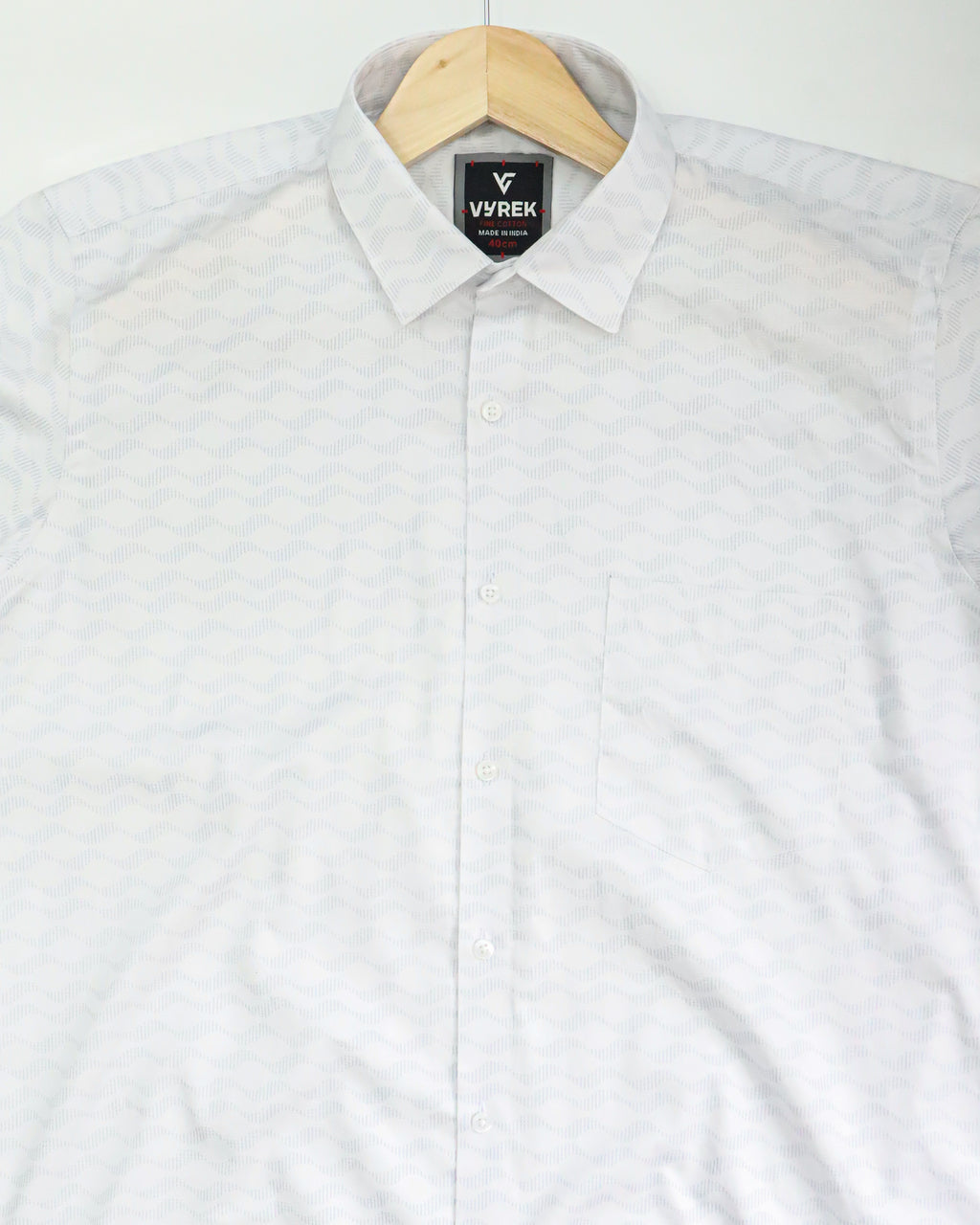 Men's Printed Cotton Satin Shirt | Wave Pattern | Silver