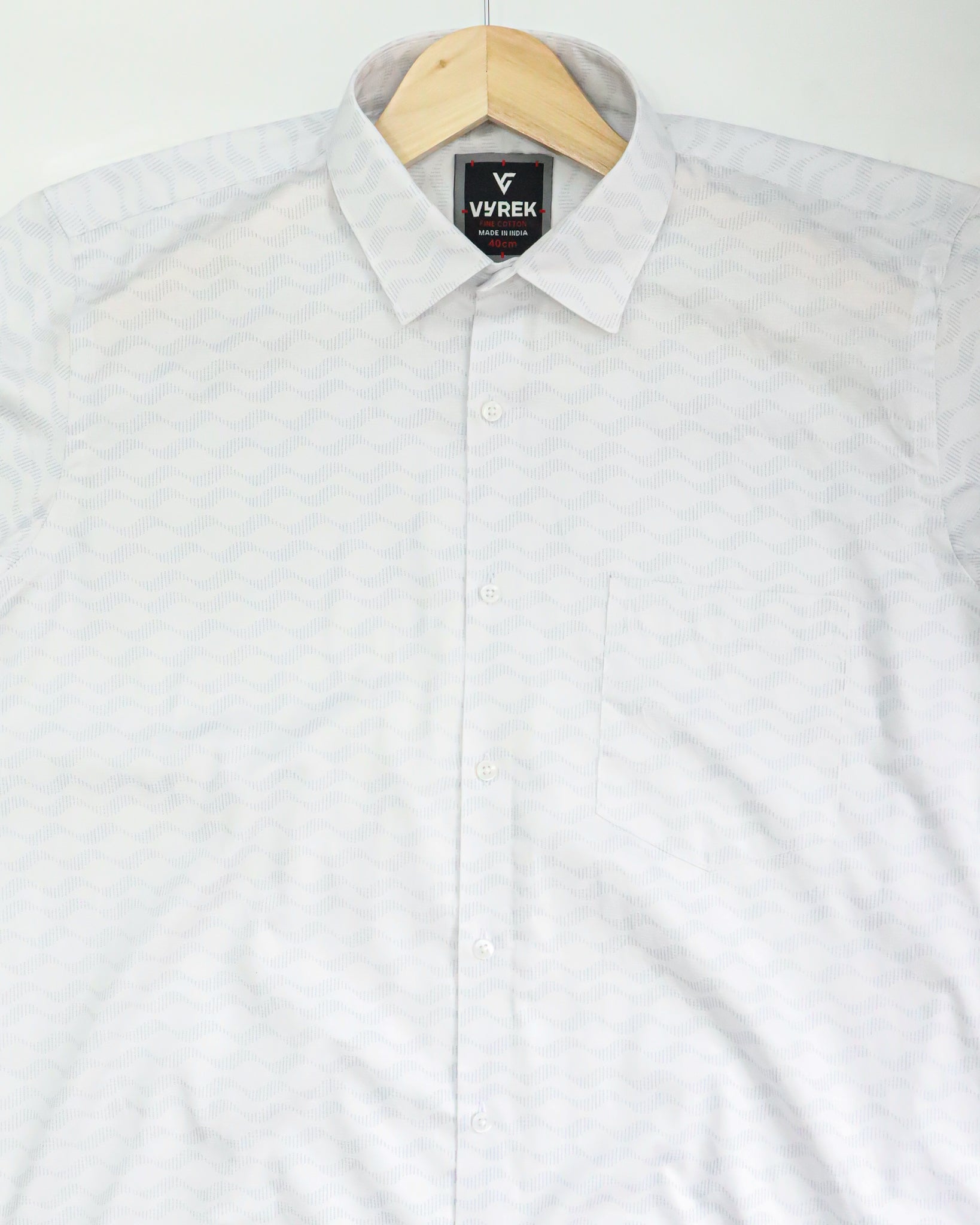 Men's Printed Cotton Satin Shirt | Wave Pattern | Silver