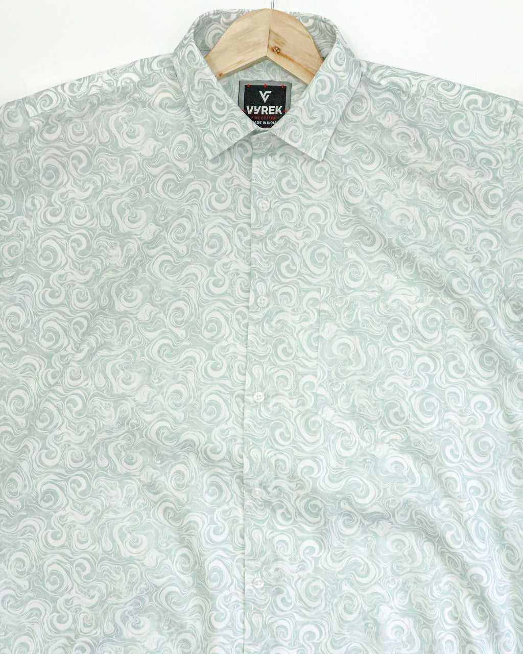 Men's Slim Fit Light Blue Swirl Print Cotton Shirt