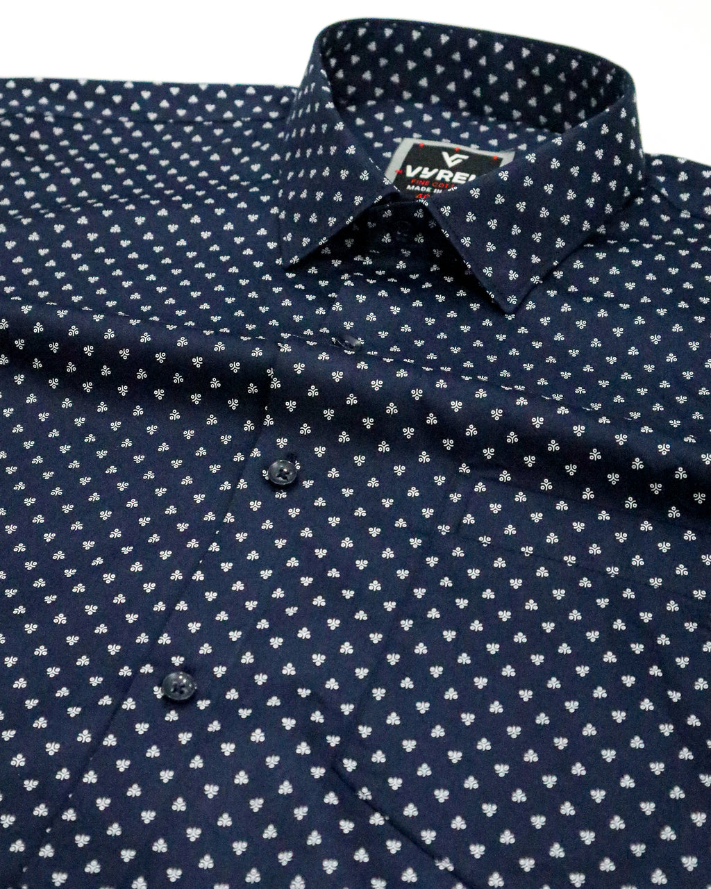 Men's Micro Print Cotton Satin Shirt | Navy Blue