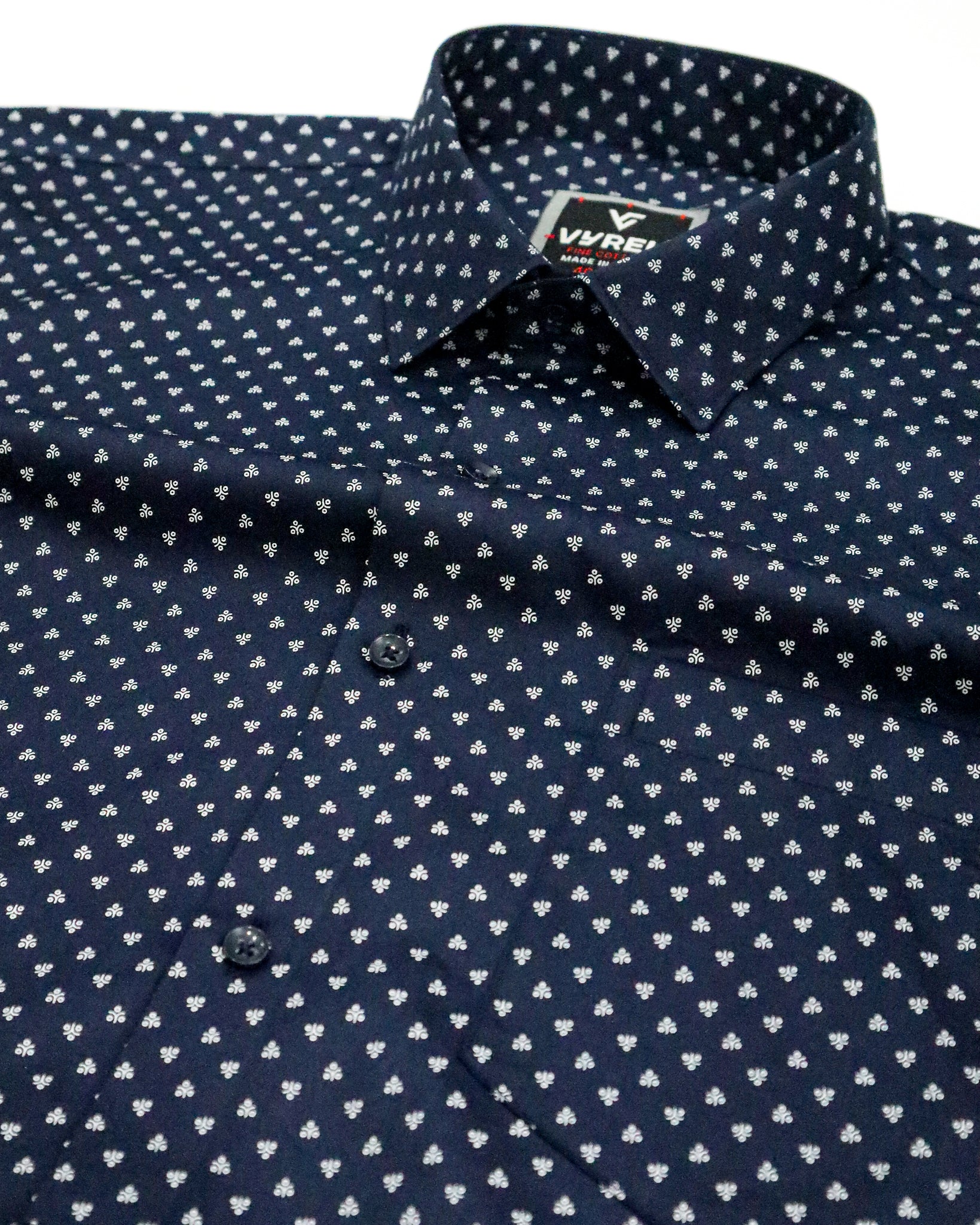 Men's Micro Print Cotton Satin Shirt | Navy Blue