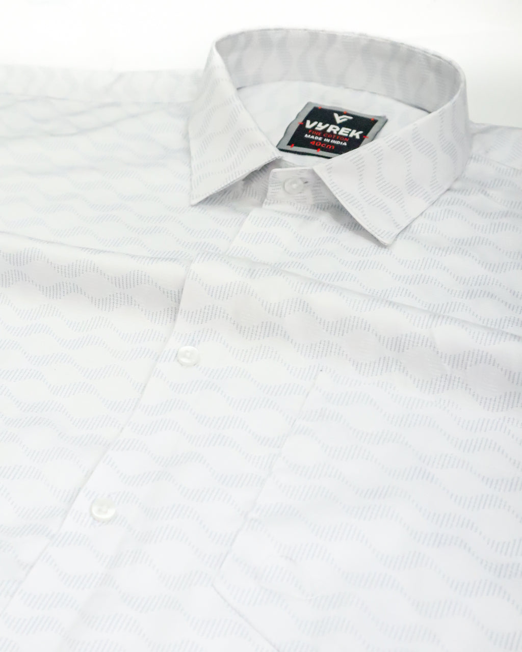 Men's Printed Cotton Satin Shirt | Wave Pattern | Silver