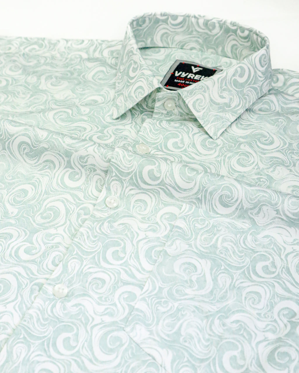 Men's Slim Fit Light Blue Swirl Print Cotton Shirt