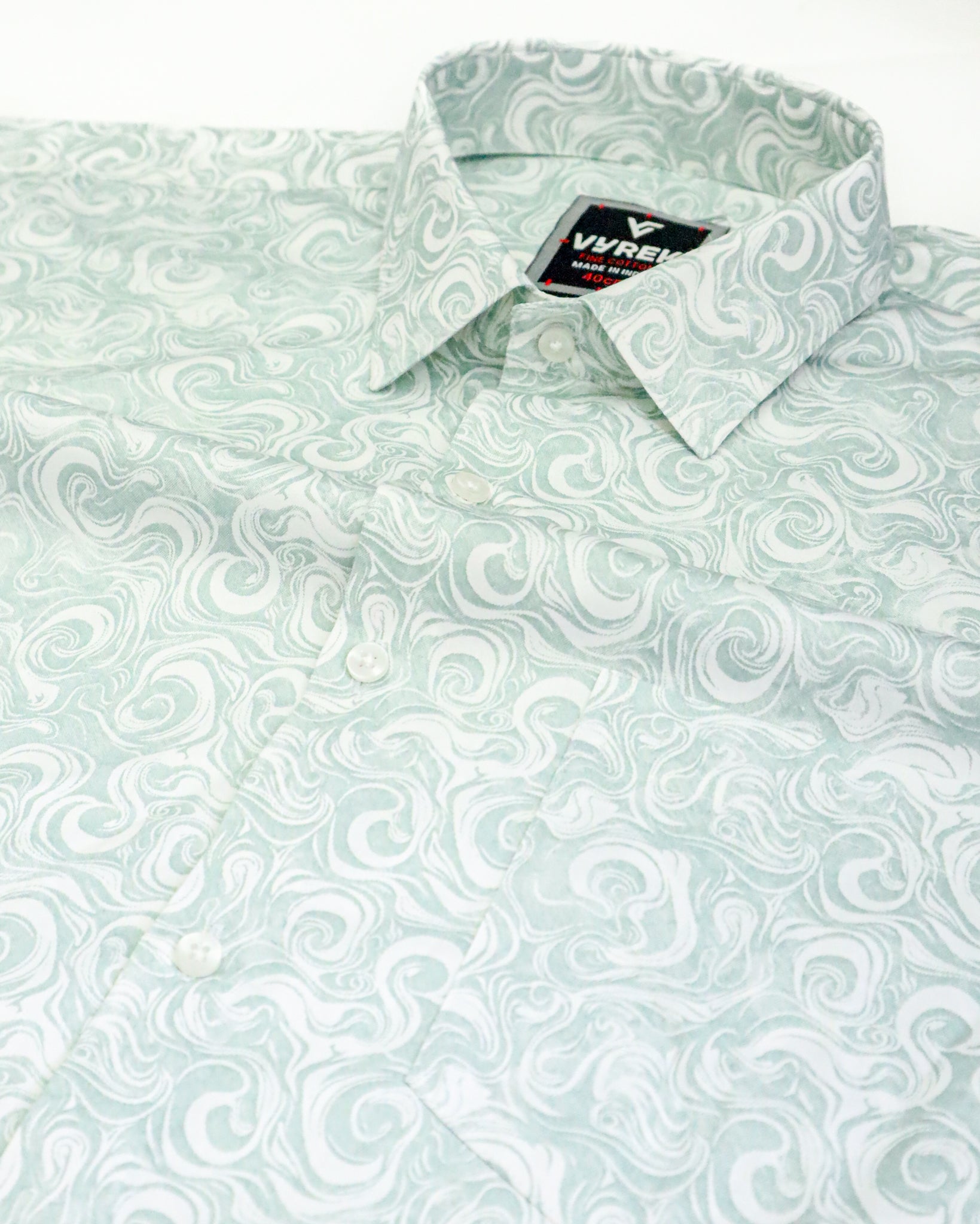Men's Slim Fit Light Blue Swirl Print Cotton Shirt