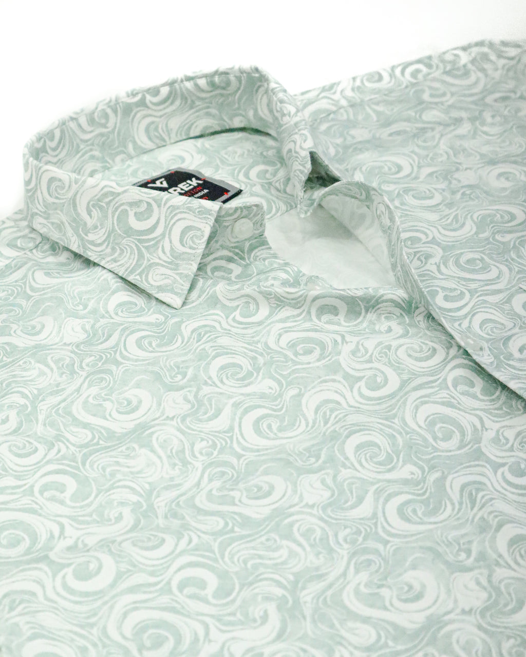 Men's Slim Fit Light Blue Swirl Print Cotton Shirt