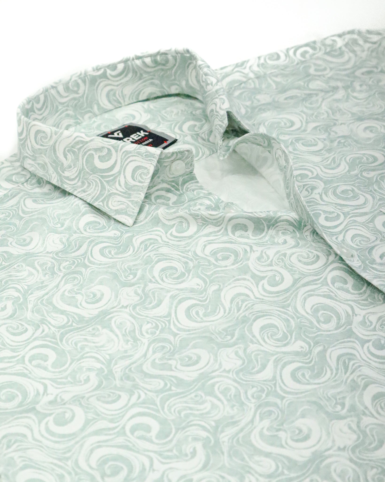 Men's Slim Fit Light Blue Swirl Print Cotton Shirt
