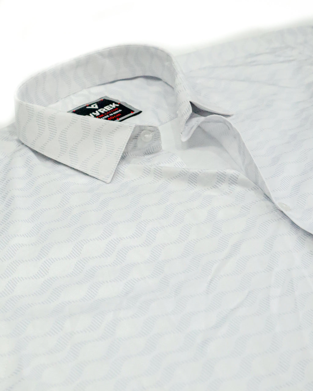 Men's Printed Cotton Satin Shirt | Wave Pattern | Silver