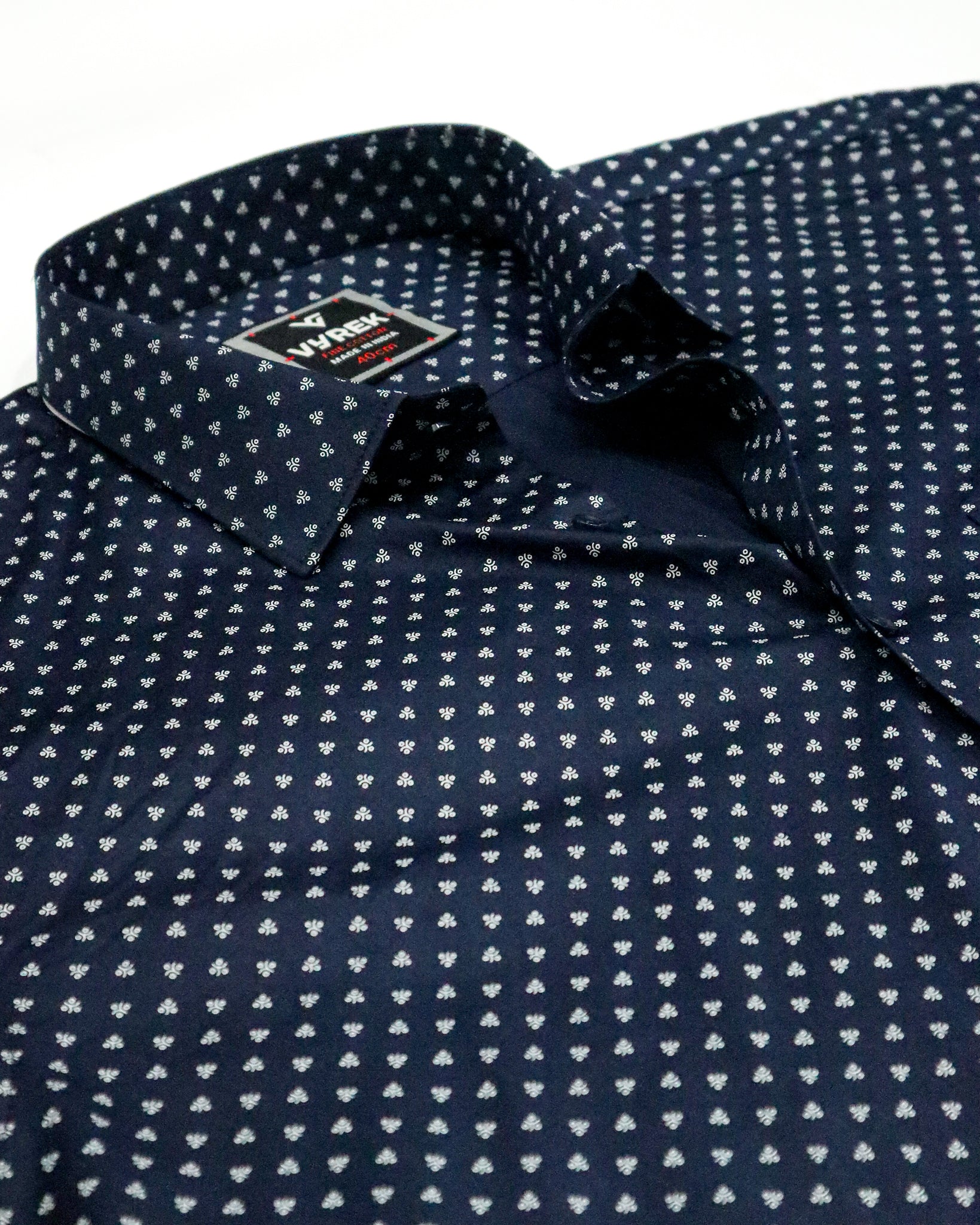 Men's Micro Print Cotton Satin Shirt | Navy Blue