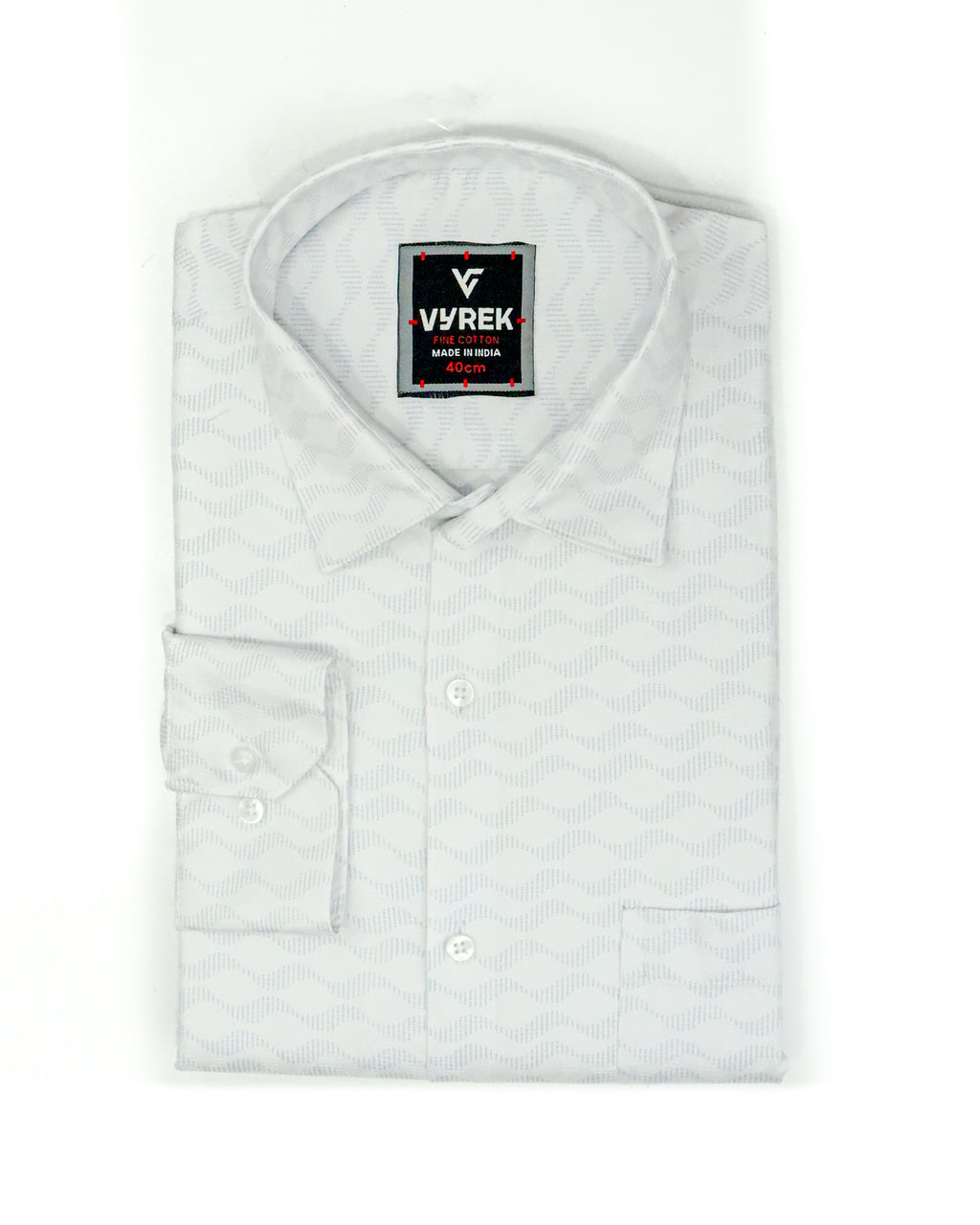Men's Printed Cotton Satin Shirt | Wave Pattern | Silver