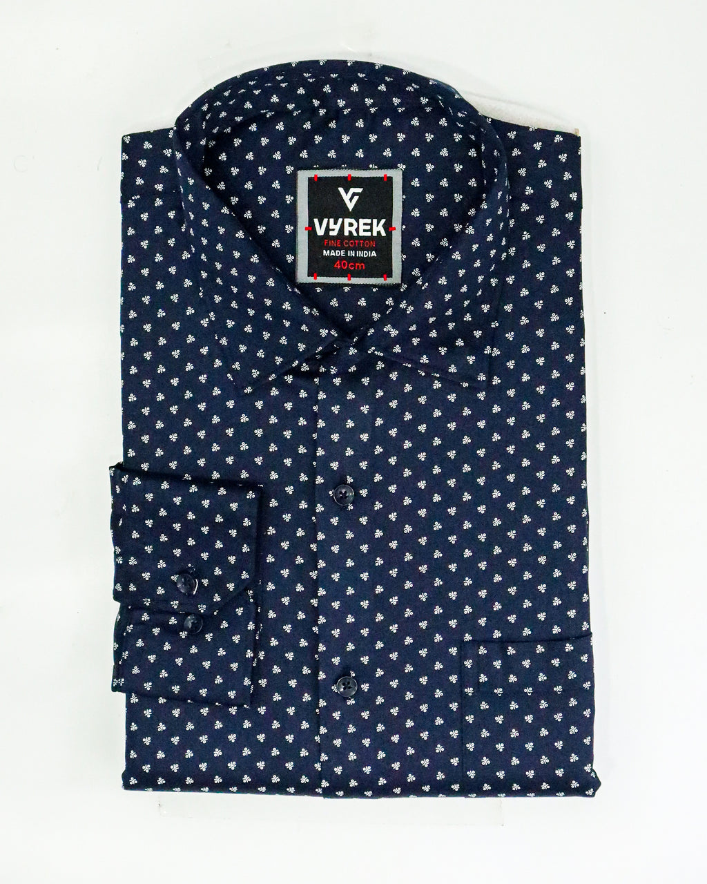 Men's Micro Print Cotton Satin Shirt | Navy Blue