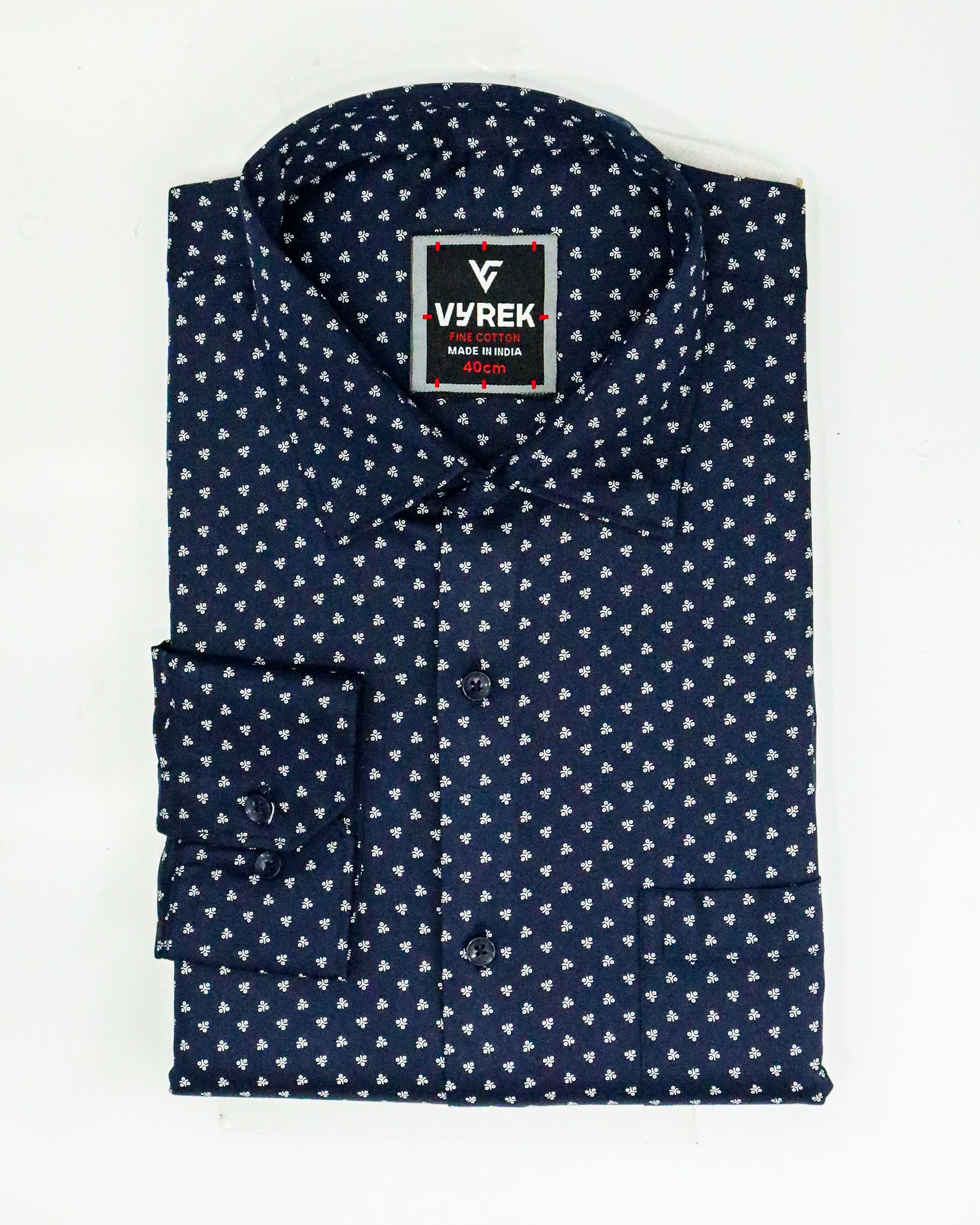 Men's Micro Print Cotton Satin Shirt | Navy Blue