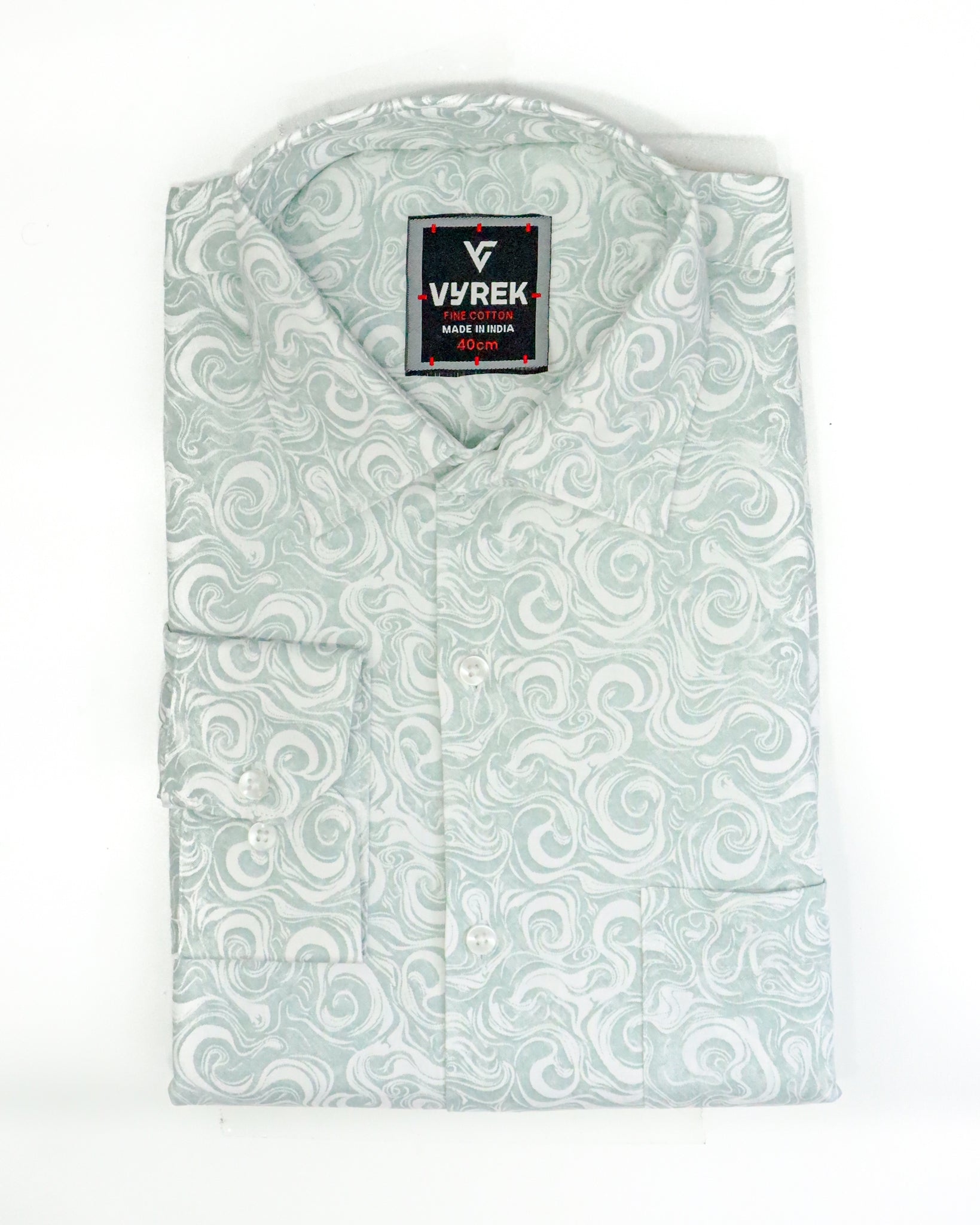 Men's Slim Fit Light Blue Swirl Print Cotton Shirt