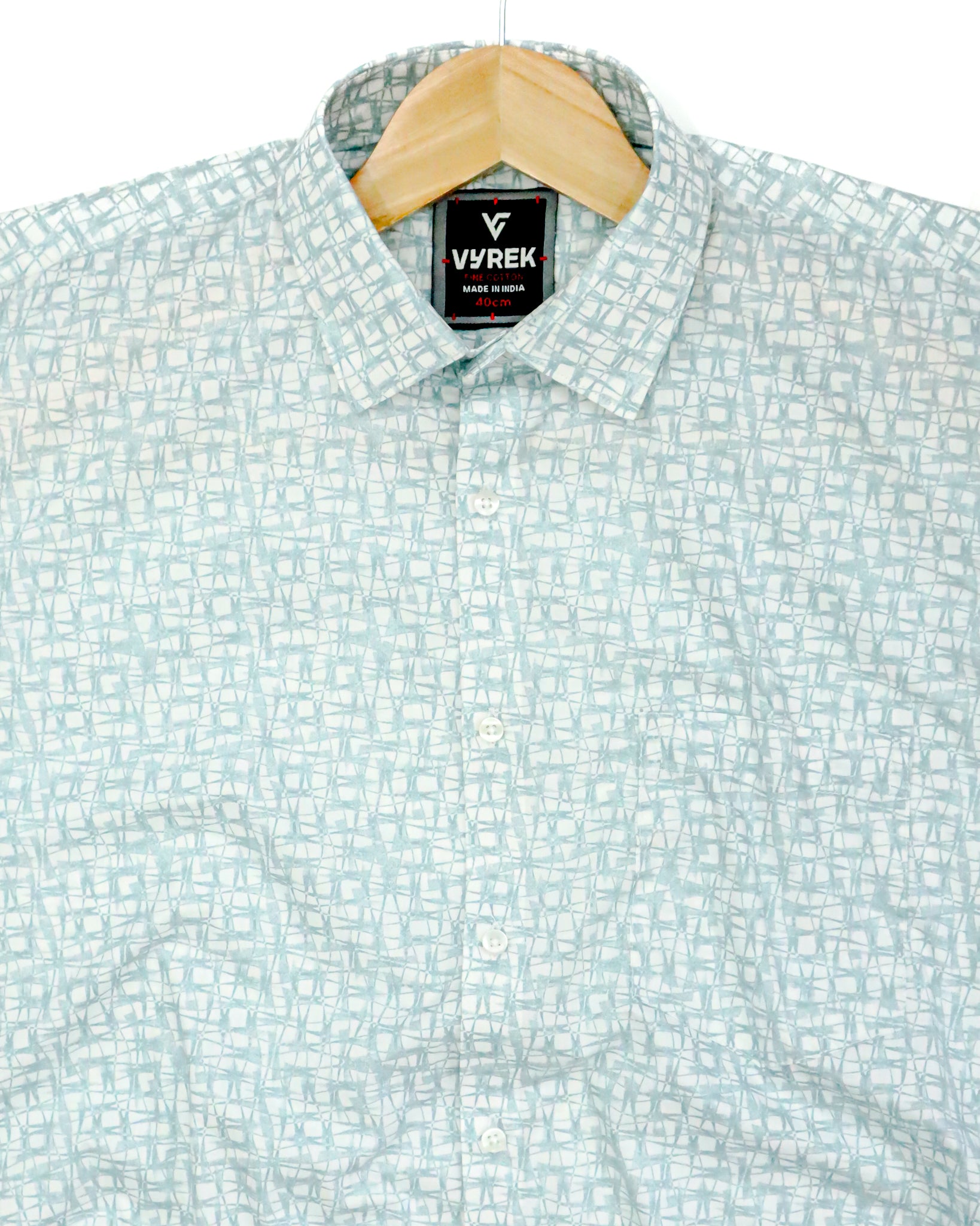 Men's Slim Fit White Distressed Grid Print Cotton Shirt