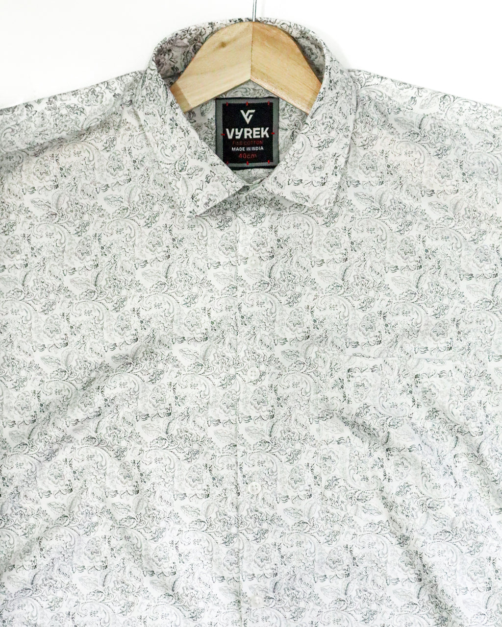 Men's Slim Fit White/Grey Abstract Print Cotton Shirt