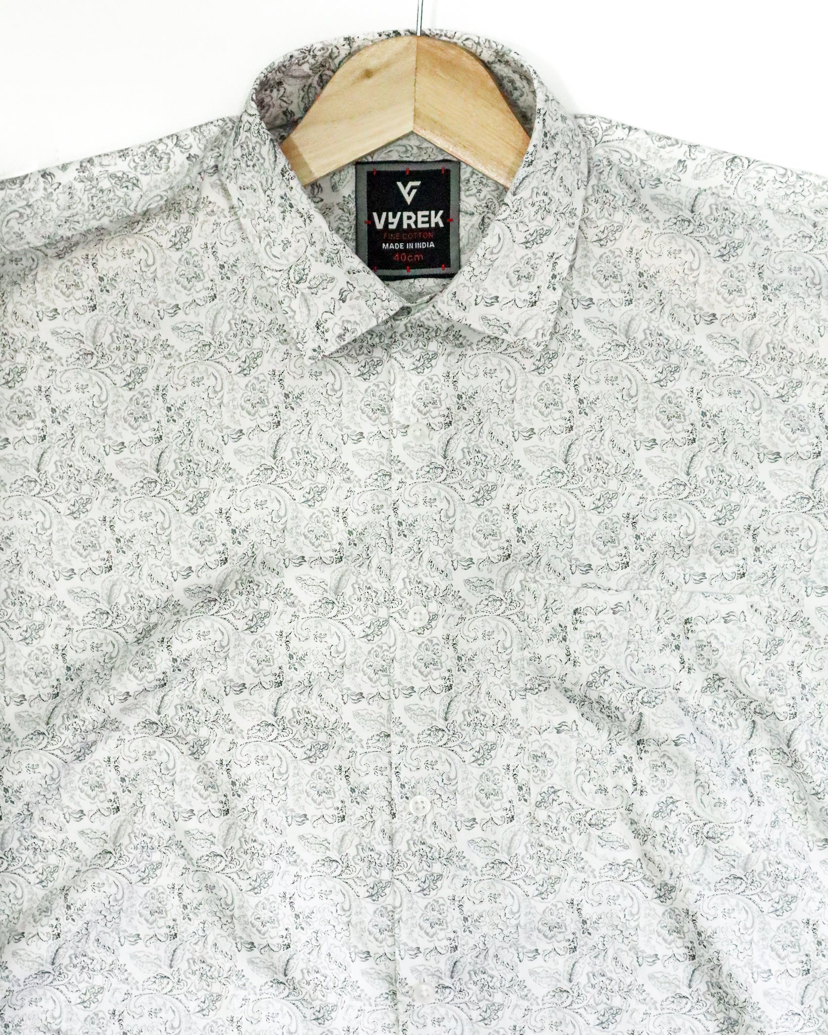 Men's Slim Fit White/Grey Abstract Print Cotton Shirt