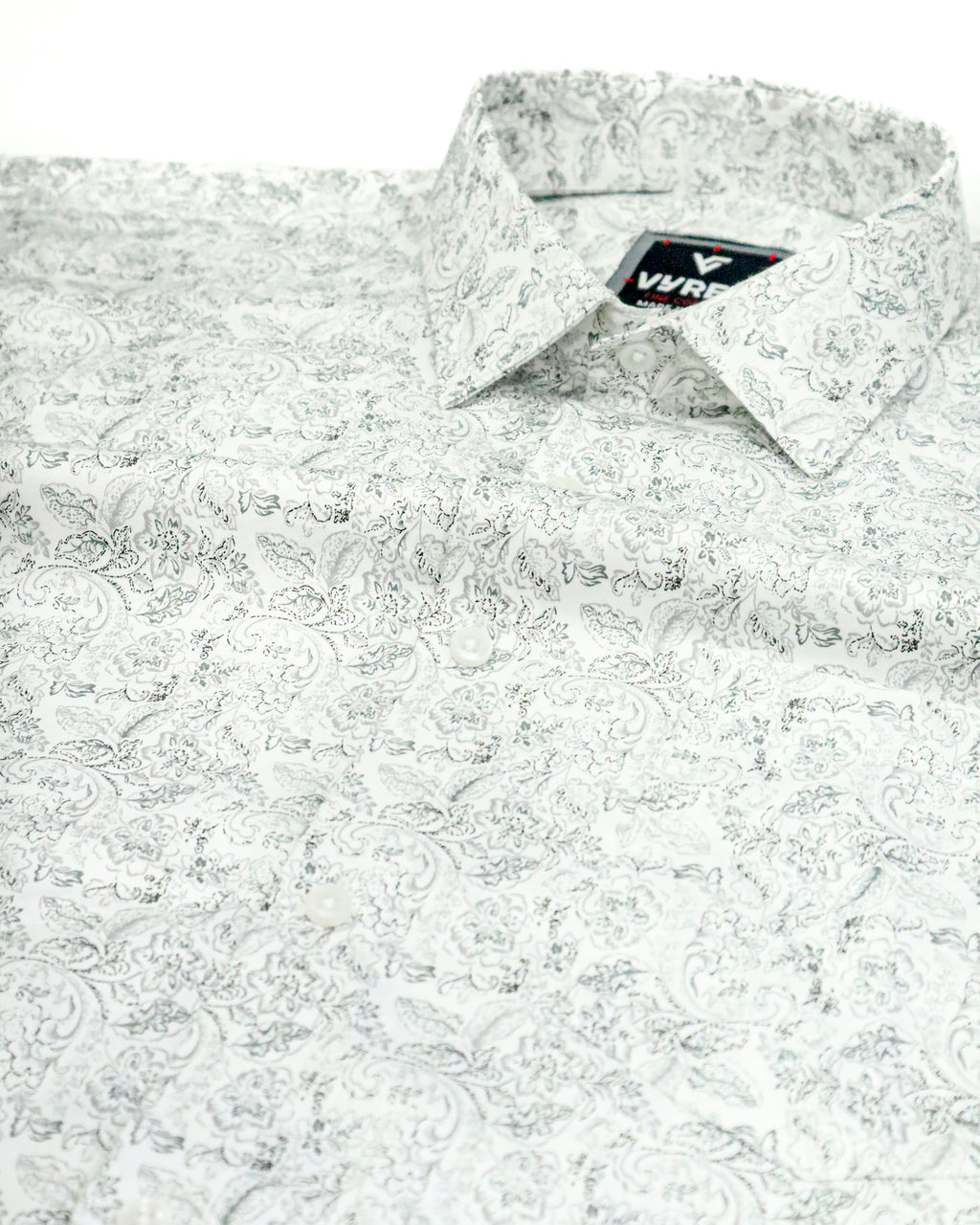 Men's Slim Fit White/Grey Abstract Print Cotton Shirt