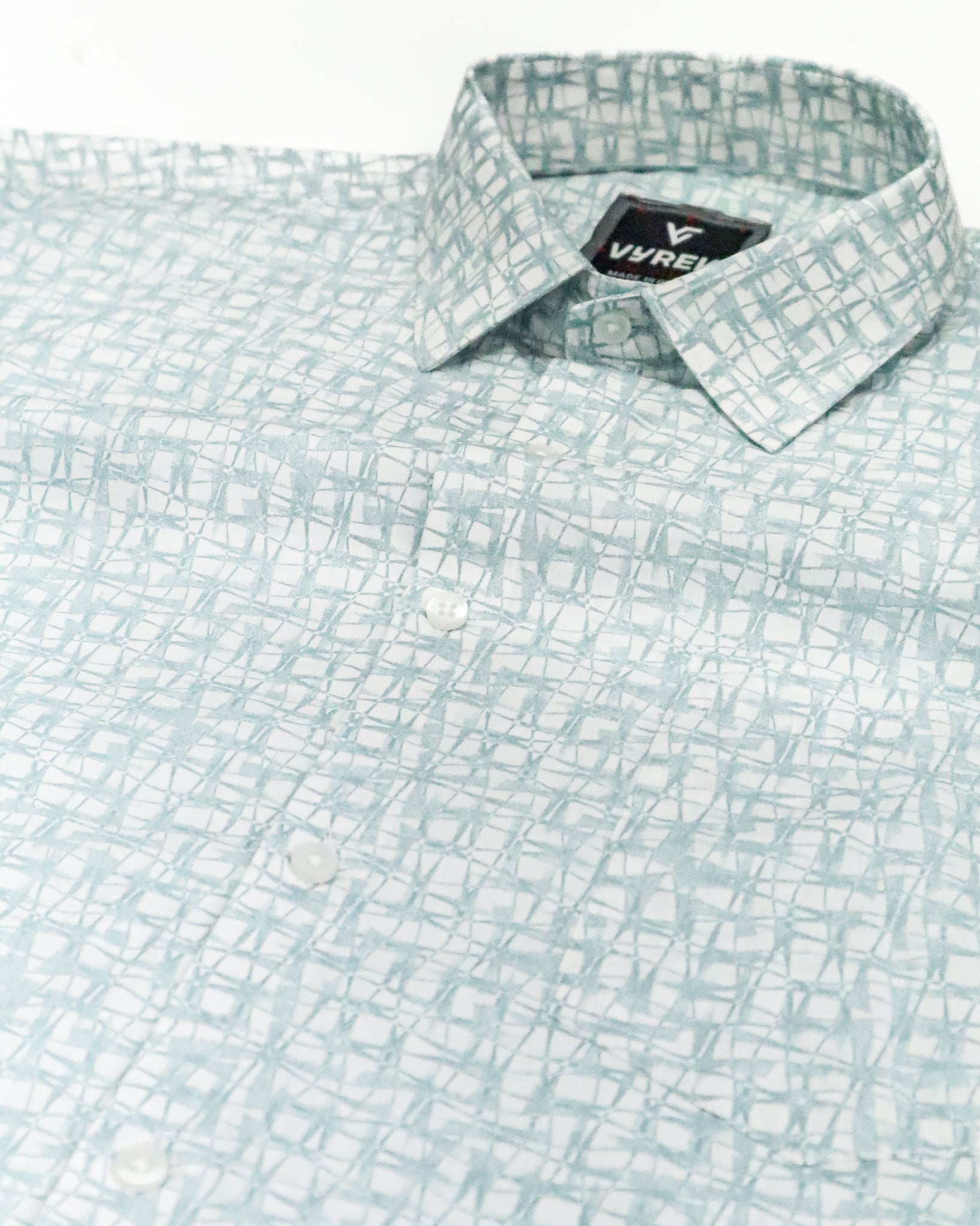 Men's Slim Fit White Distressed Grid Print Cotton Shirt