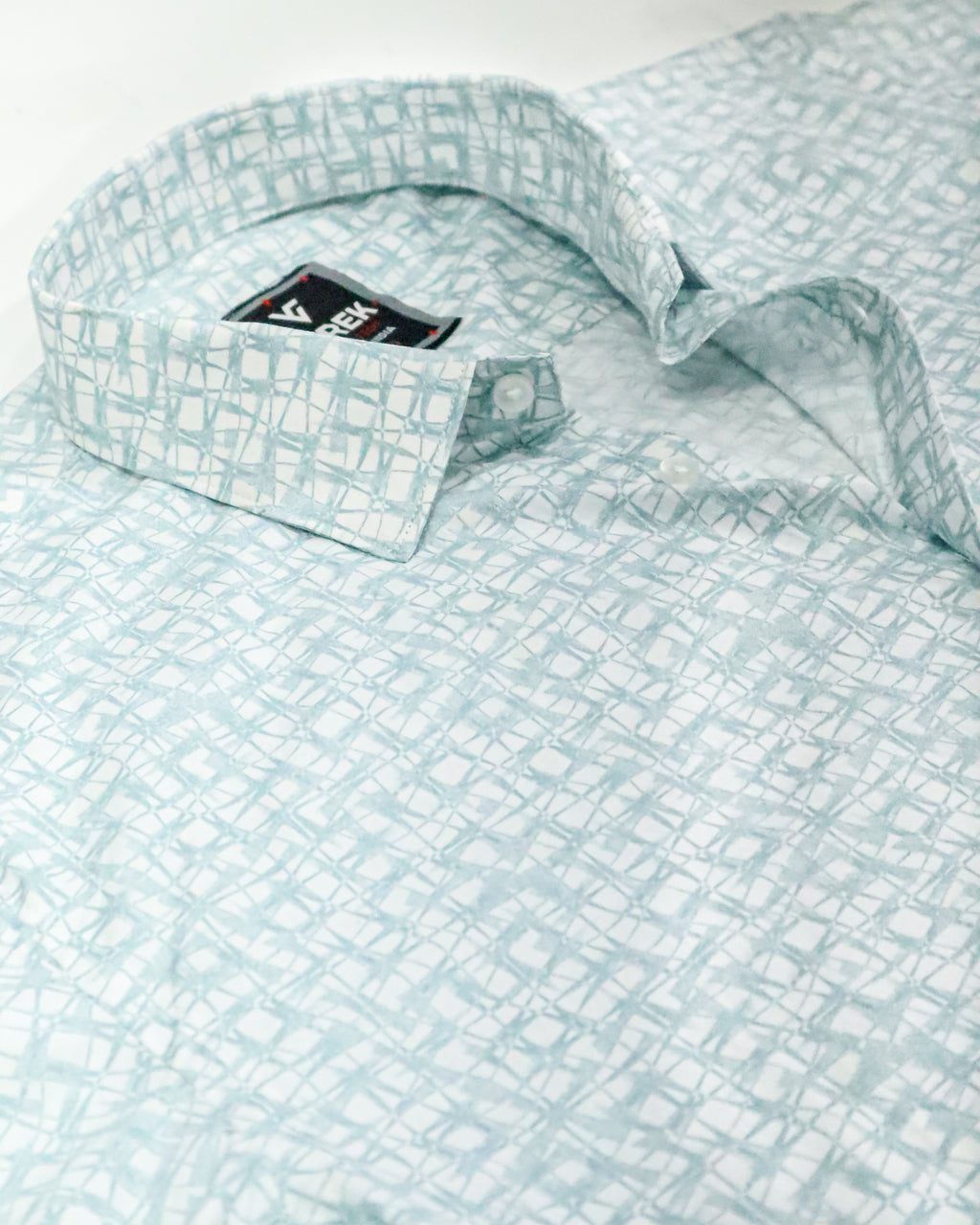 Men's Slim Fit White Distressed Grid Print Cotton Shirt