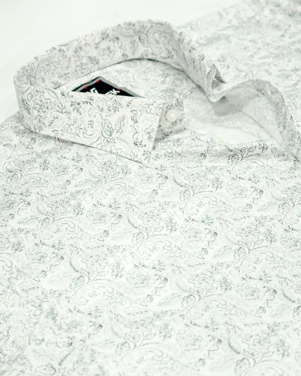 Men's Slim Fit White/Grey Abstract Print Cotton Shirt