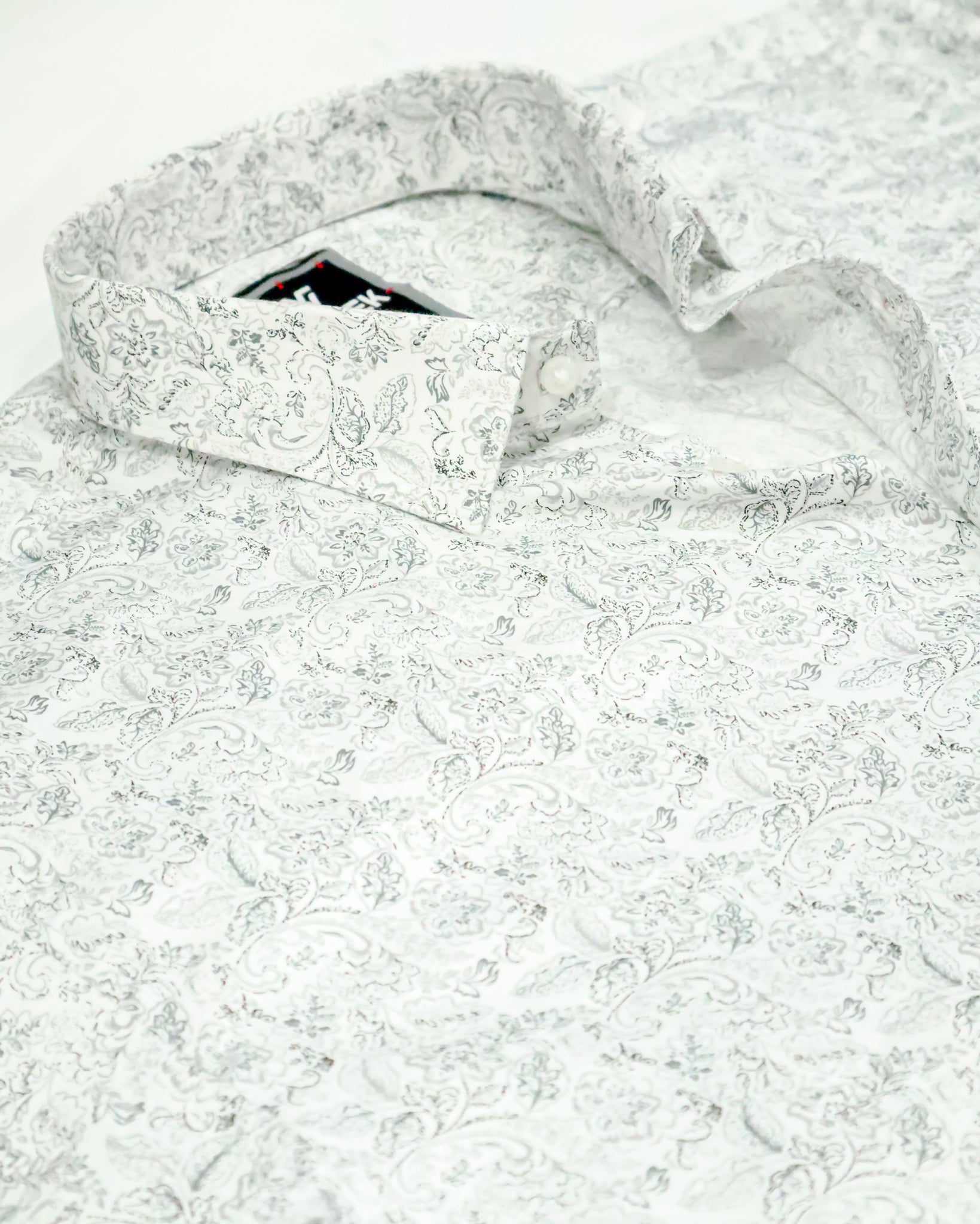 Men's Slim Fit White/Grey Abstract Print Cotton Shirt