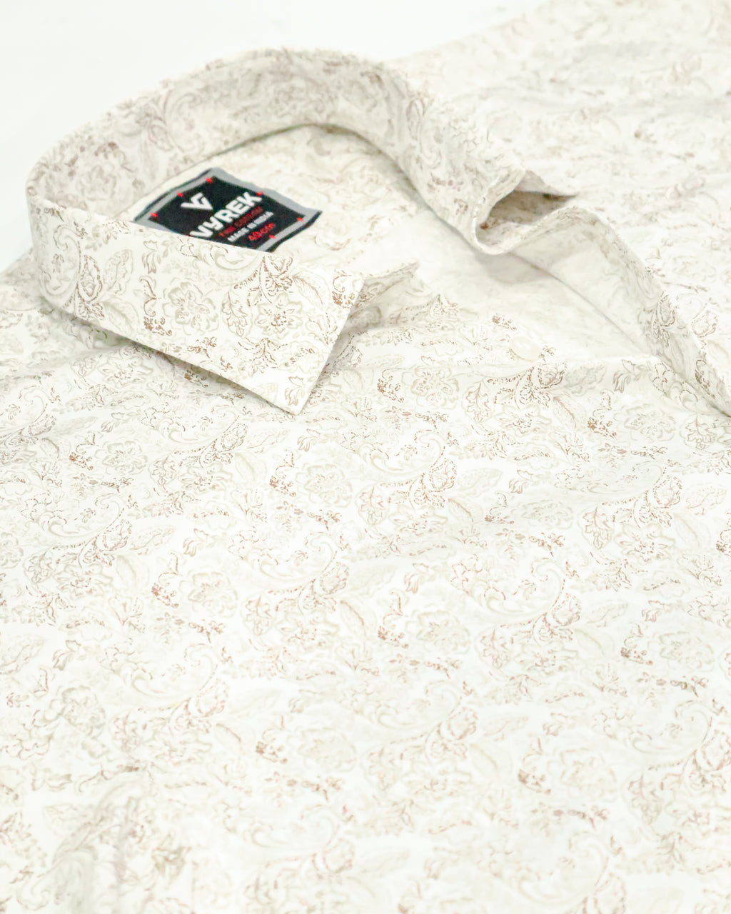 Men's Slim Fit Off-White Paisley Print Cotton Shirt