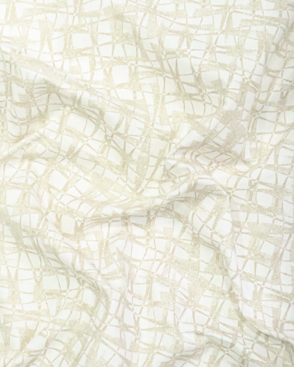 Men's Slim Fit Off-White Distressed Grid Print Cotton Shirt