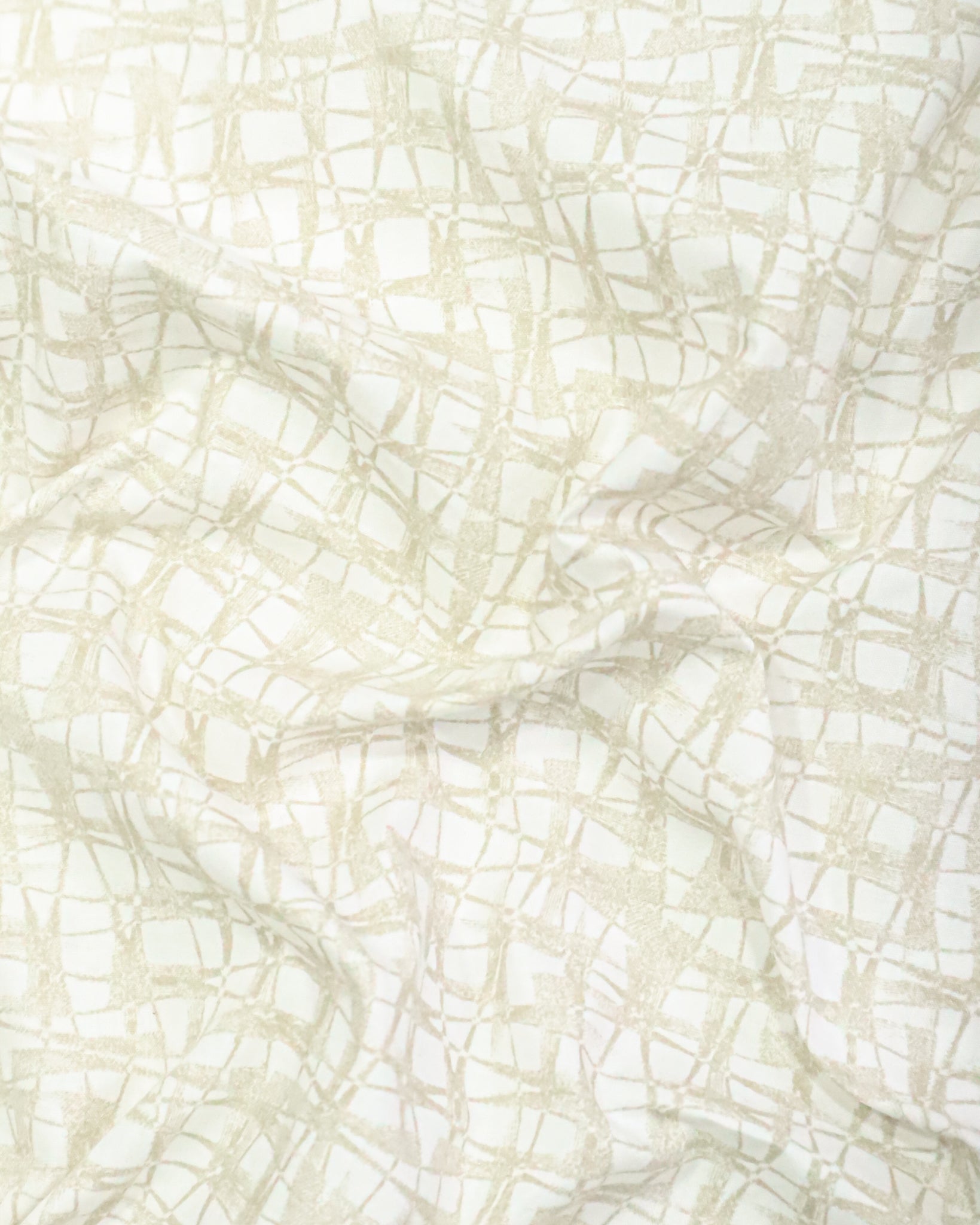 Men's Slim Fit Off-White Distressed Grid Print Cotton Shirt