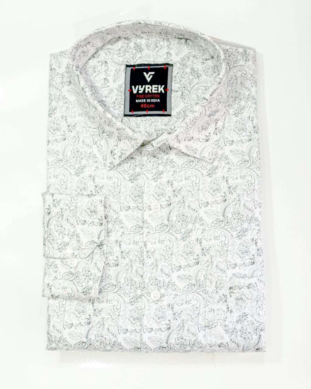 Men's Slim Fit White/Grey Abstract Print Cotton Shirt