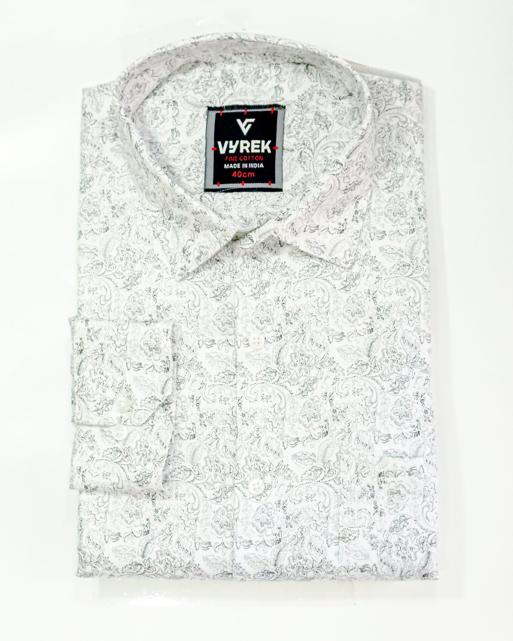 Men's Slim Fit White/Grey Abstract Print Cotton Shirt