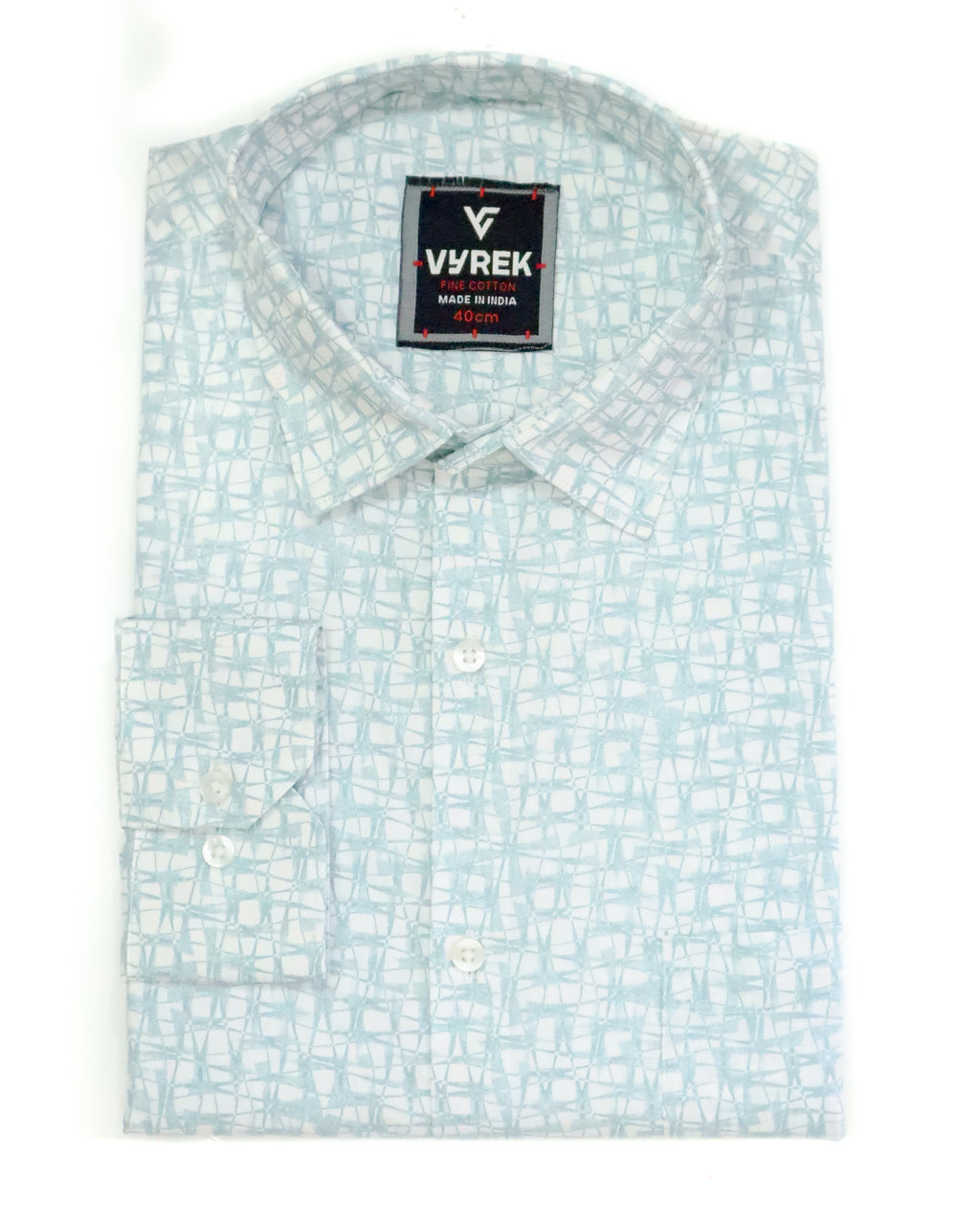 Men's Slim Fit White Distressed Grid Print Cotton Shirt