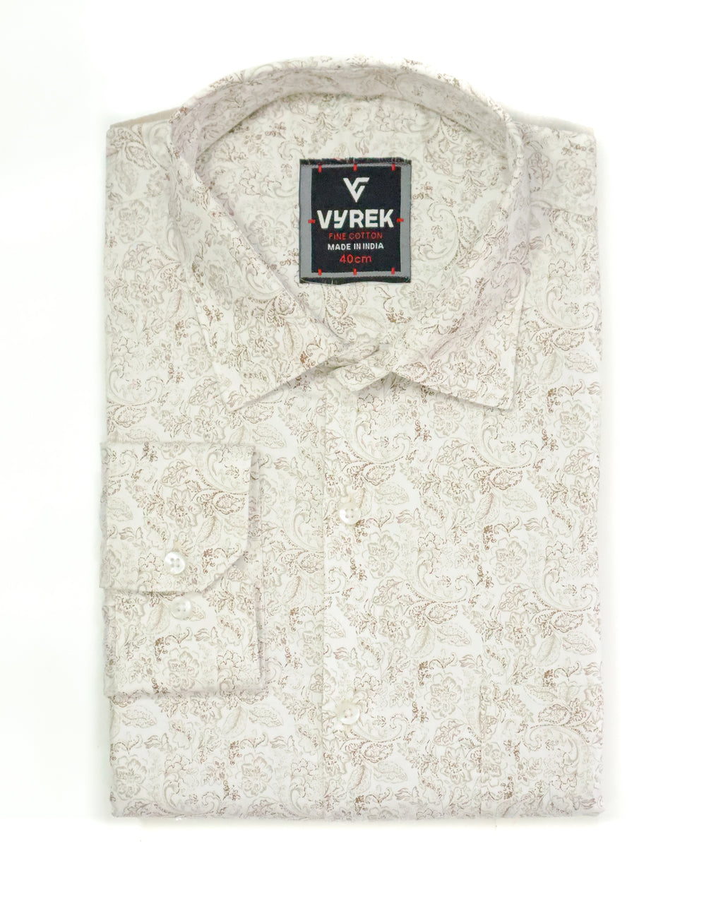Men's Slim Fit Off-White Paisley Print Cotton Shirt
