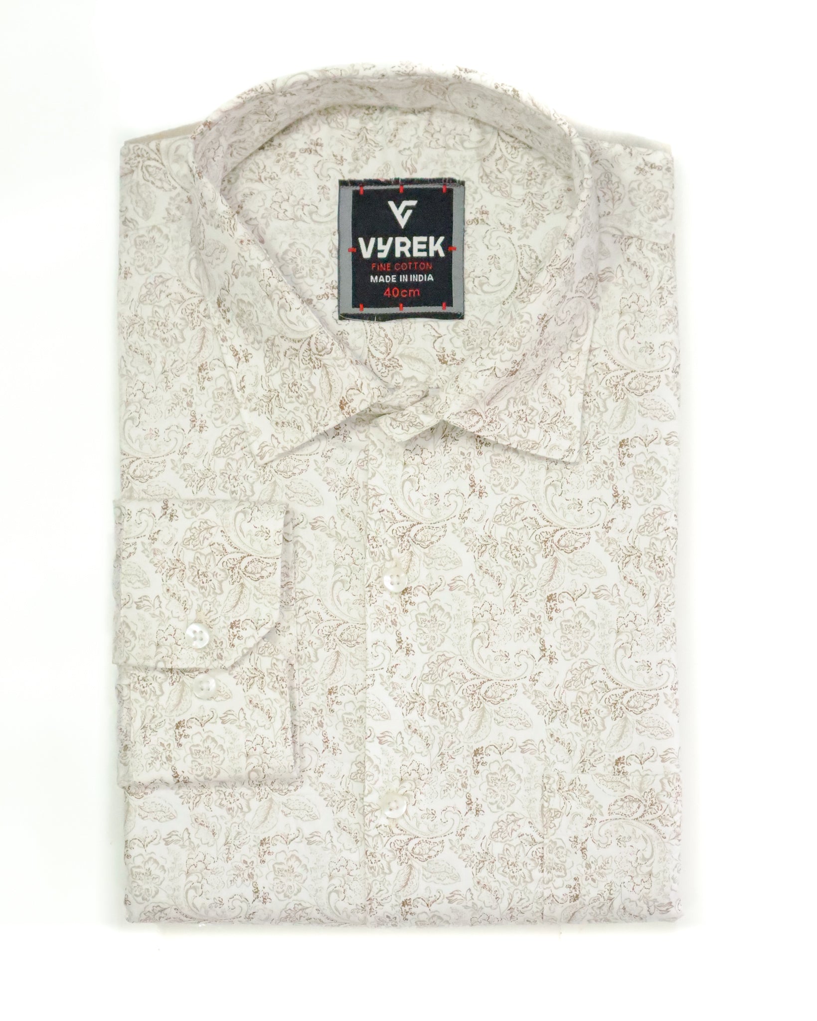 Men's Slim Fit Off-White Paisley Print Cotton Shirt